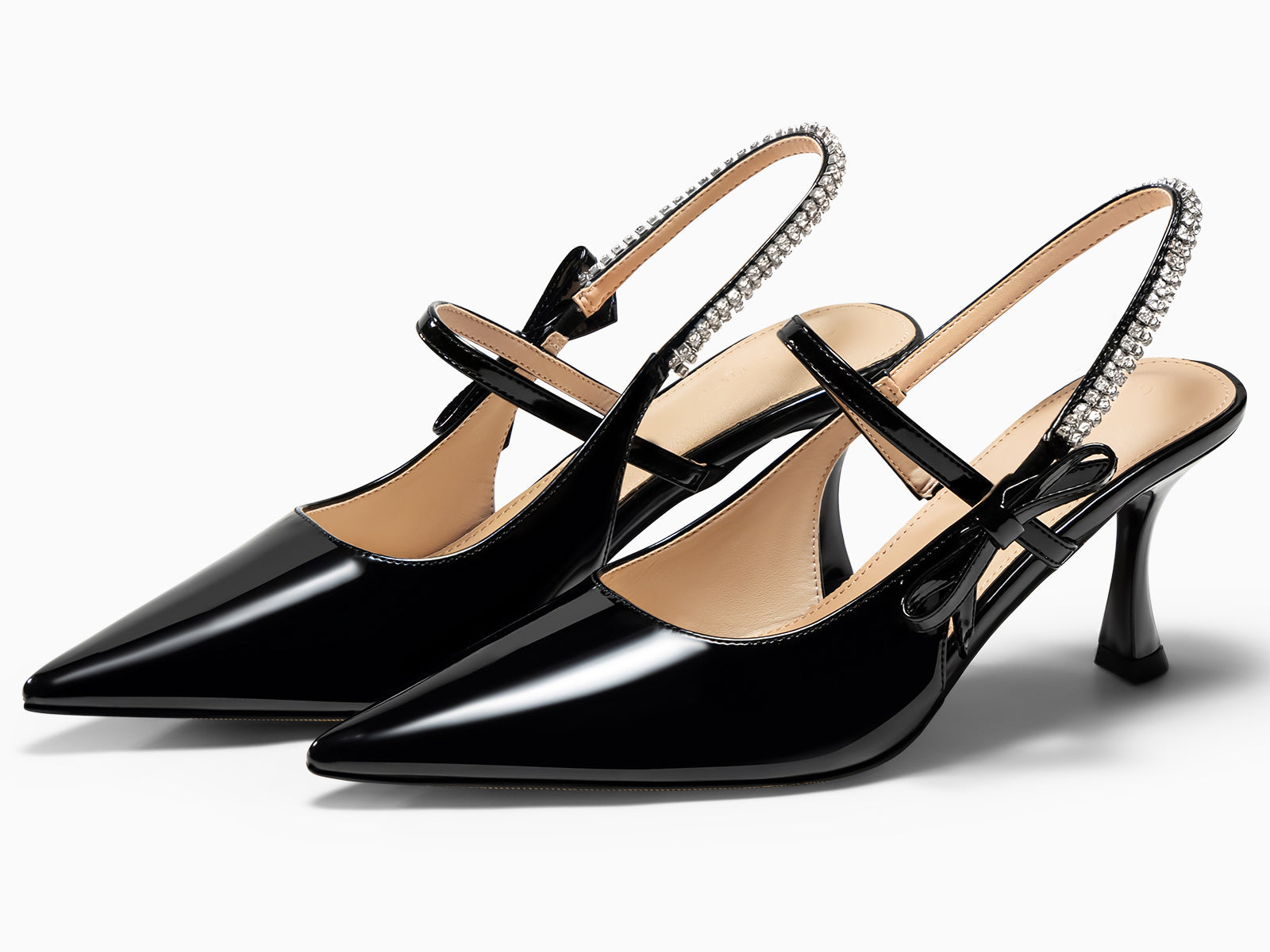 Coutgo Womens Black Slingback Kitten Heels