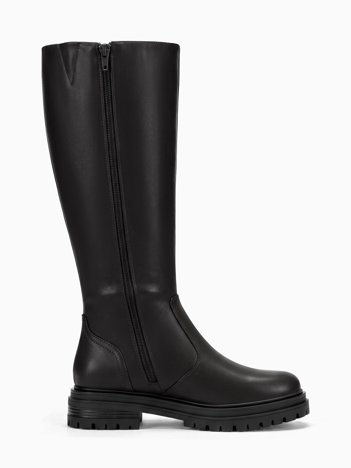Coutgo Womens PU Black Chunky Heel Knee Boots