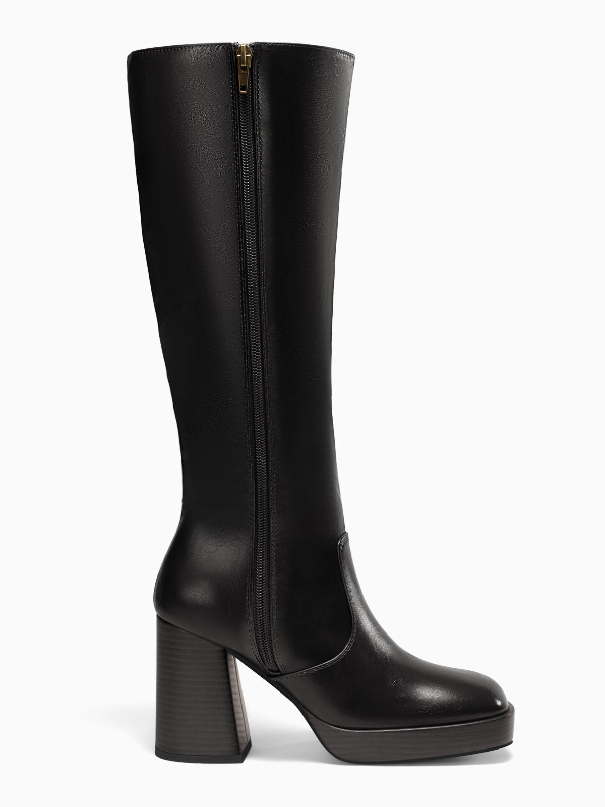 Coutgo Womens Black Platform Knee High Boots