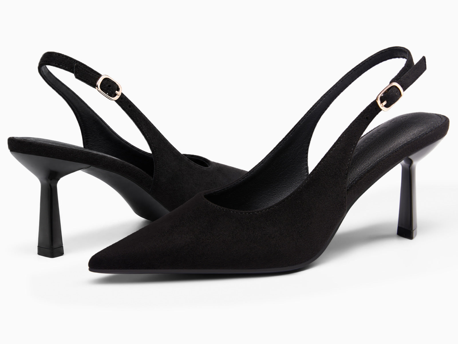 Coutgo Womens Black Slingback Kitten Heels