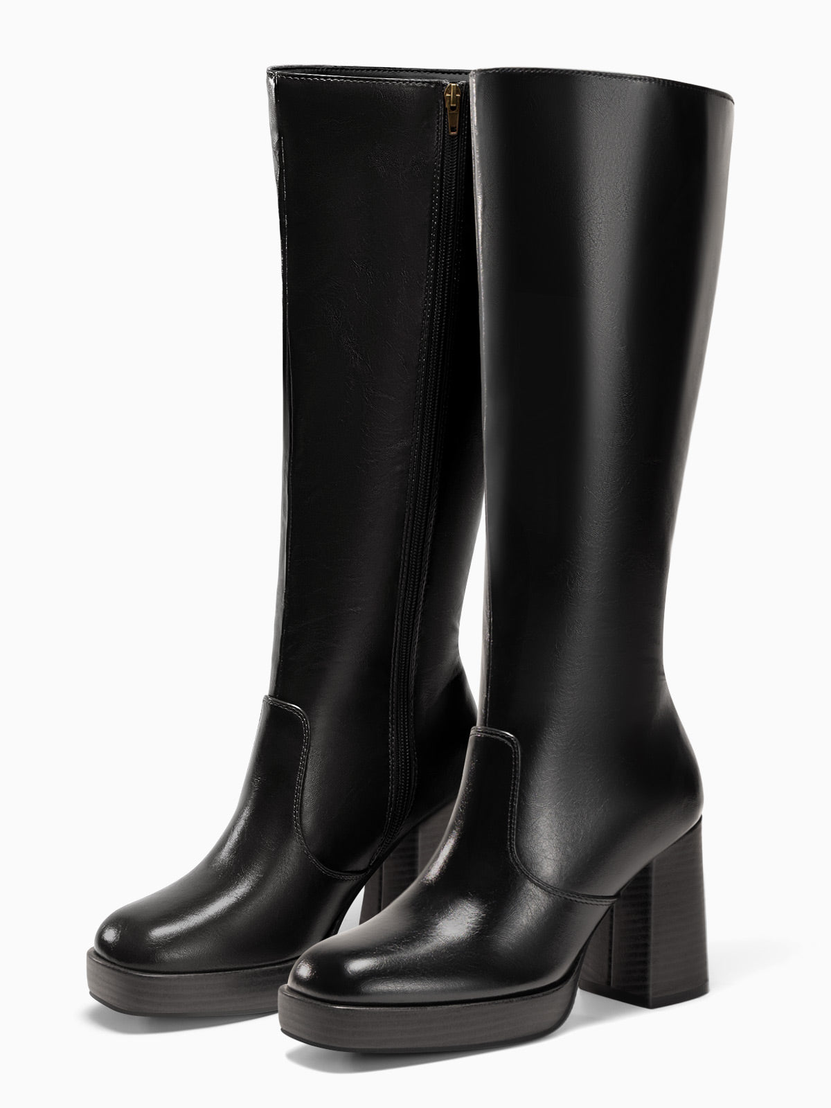 Coutgo Womens Black Platform Knee High Boots
