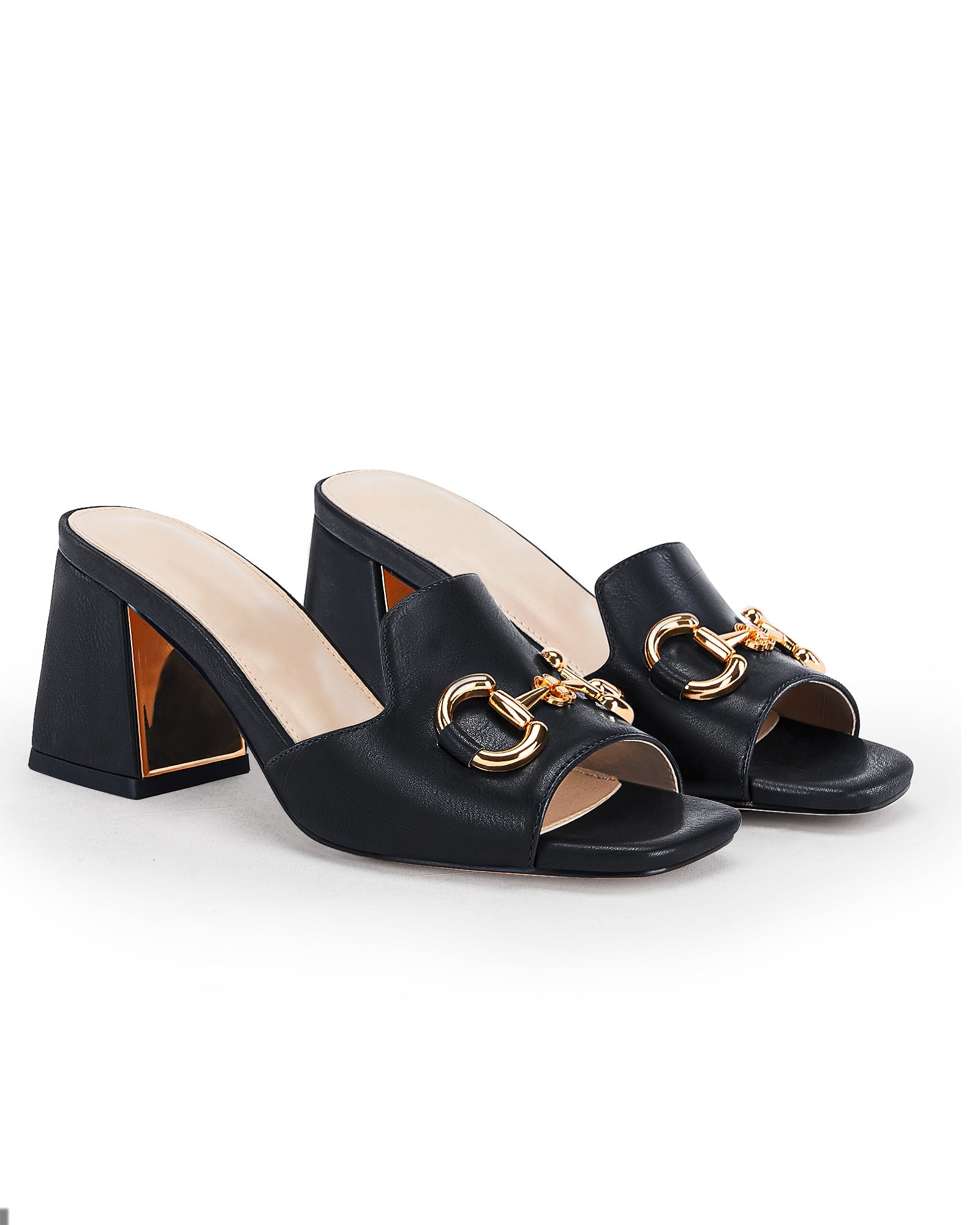 Women's Sandals Black Peep Toe Slides Chunky Heel