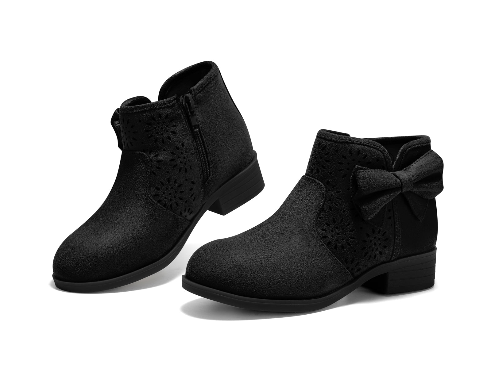 Coutgo Suede Black Bow Chunky Ankle Boots