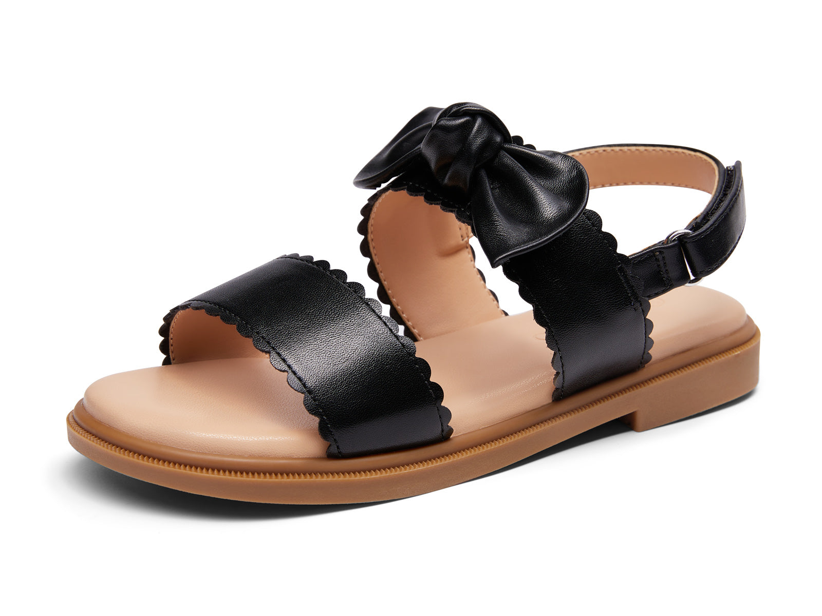 Coutgo Girls Flower Black Bow Flat Sandals