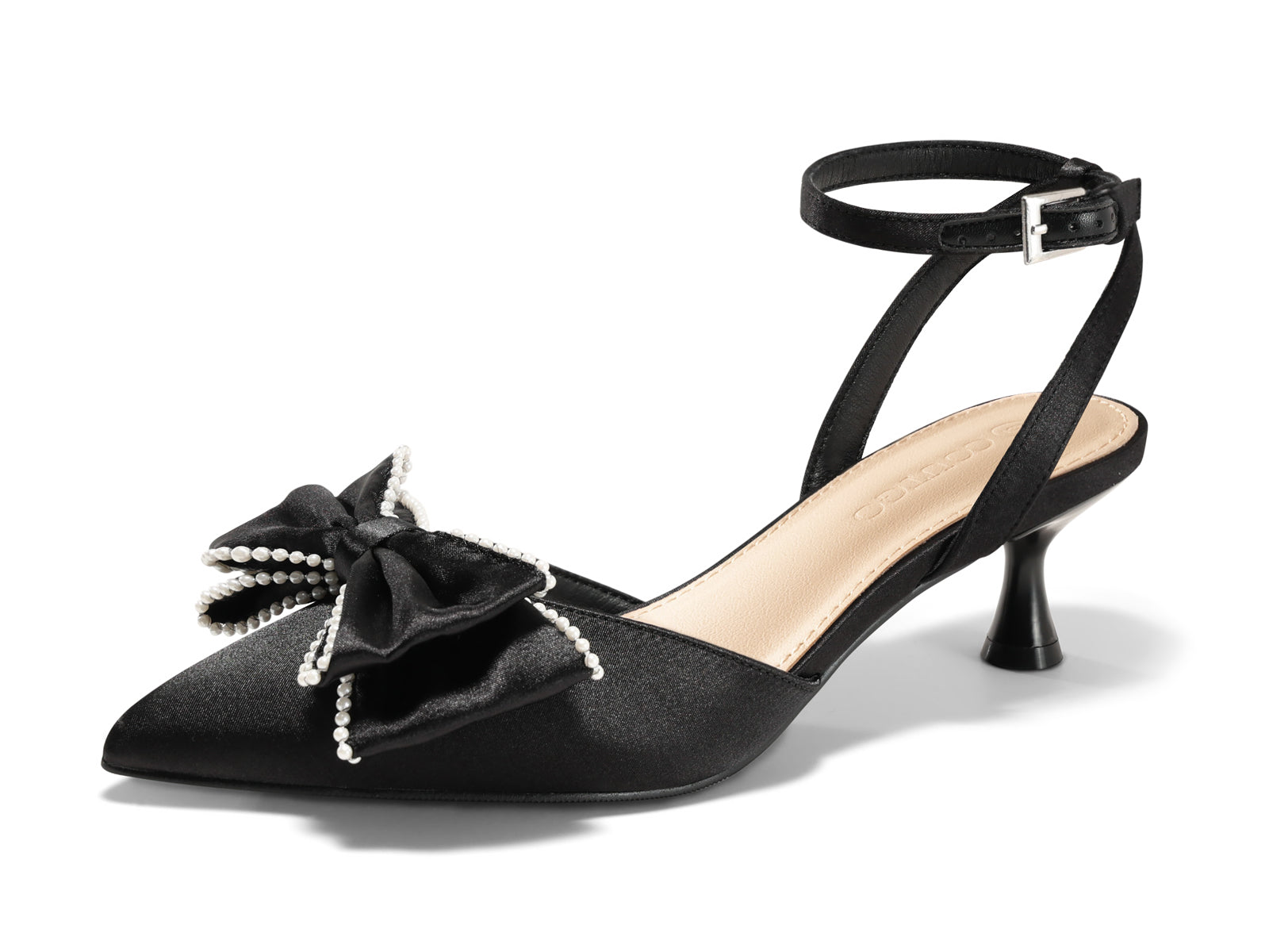 Coutgo Womens Black Satin Kitten Low Heels