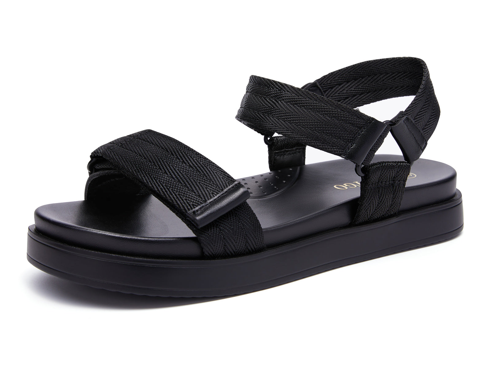 Coutgo Womens Black Textile Low Wedge Sandals