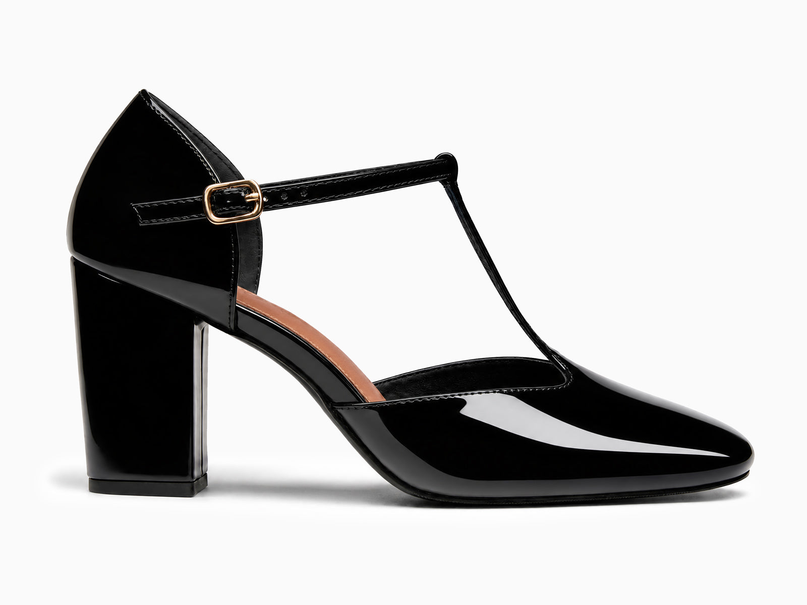 Coutgo Womens Black Mary Jane Chunky Heels