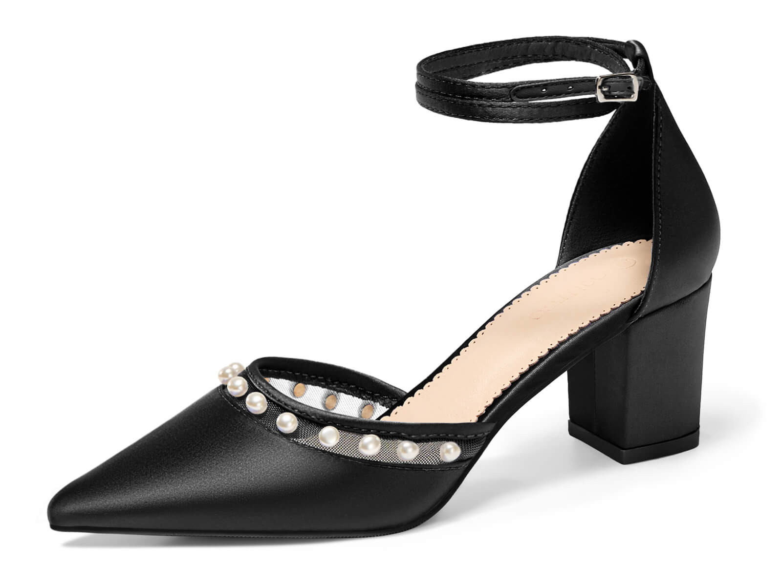 Coutgo Womens Black Pearl Chunky Heels