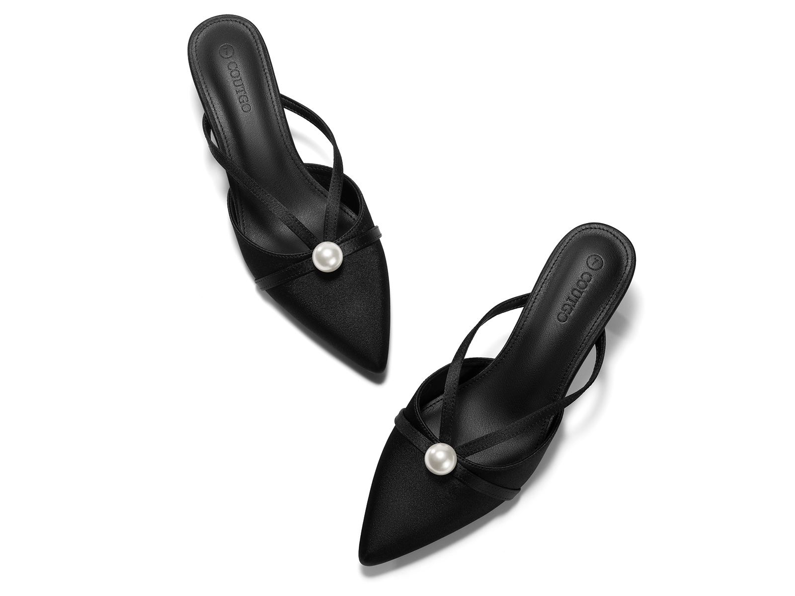 Coutgo Womens Black Pearl Kitten Heels