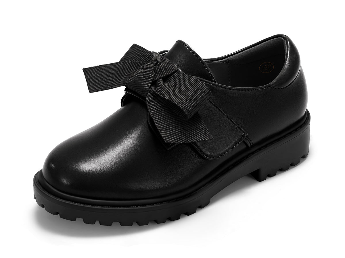 Coutgo Girls Black Pu Bow Platform Loafers