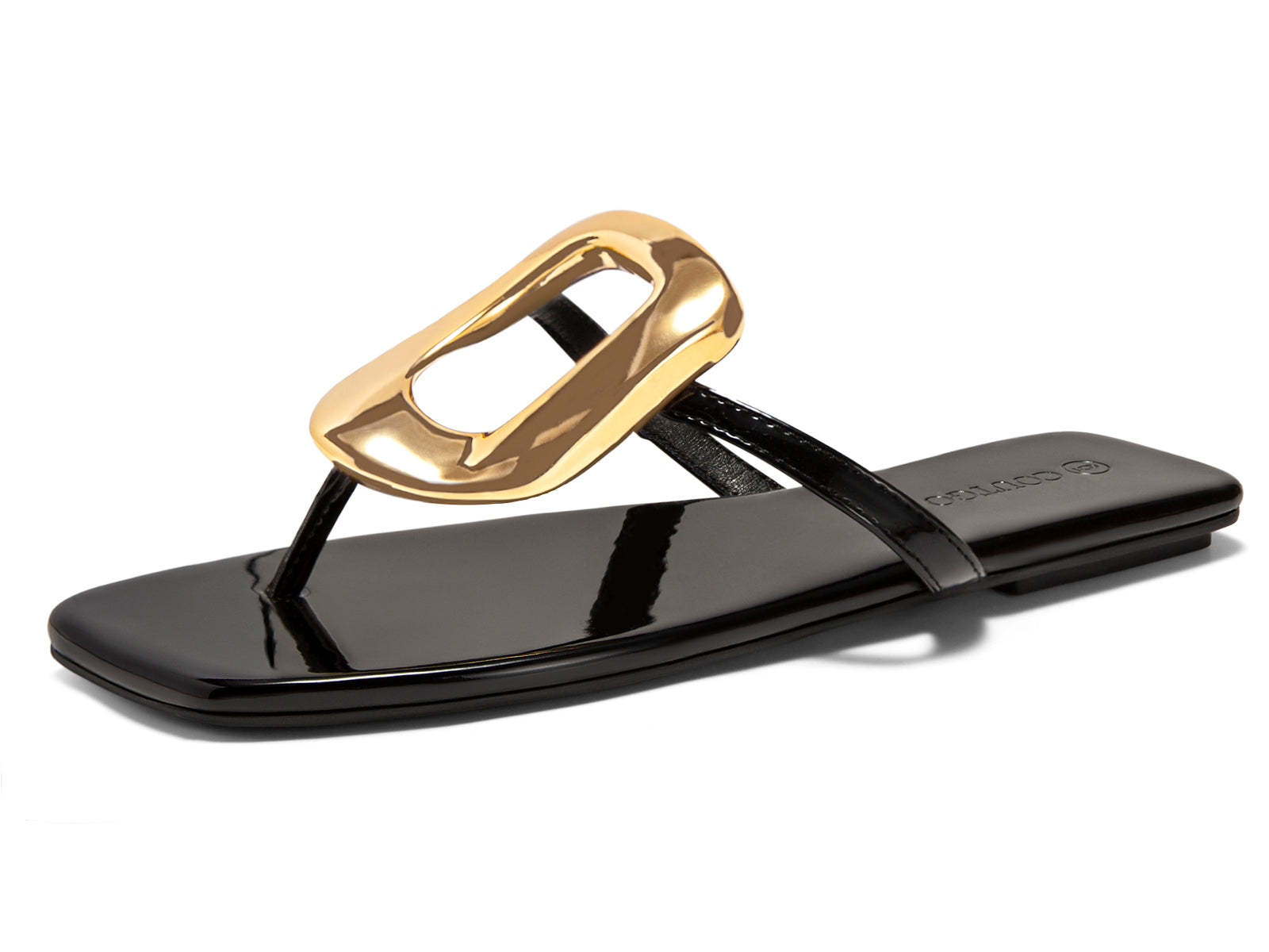 Coutgo Womens Black Flat Sandals Flip Flops