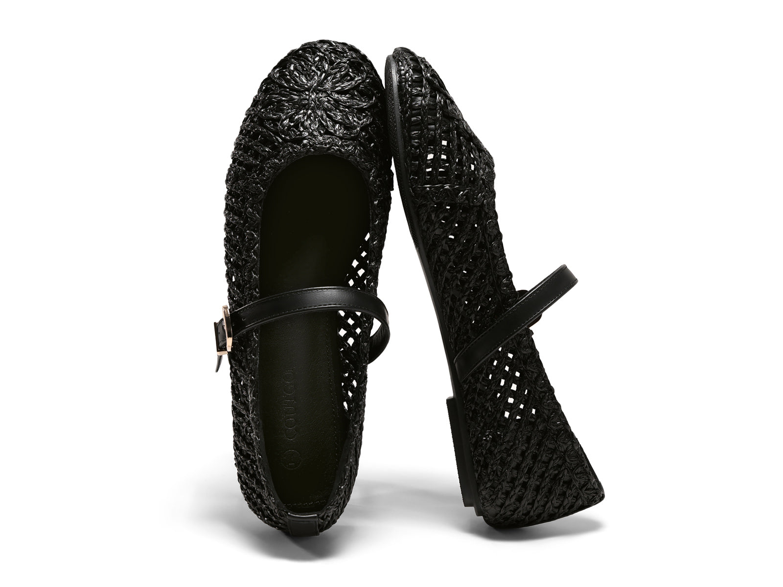 Coutgo Womens Mary Jane Black Woven Flats