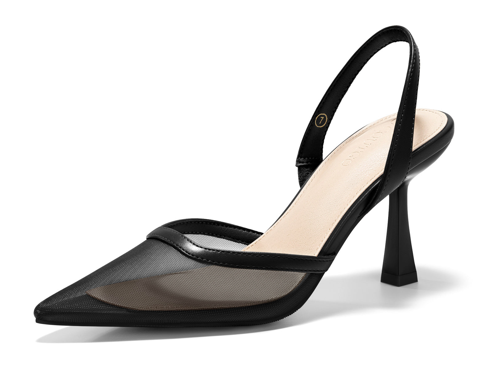 Coutgo Womens Black Mesh Slingback Heels