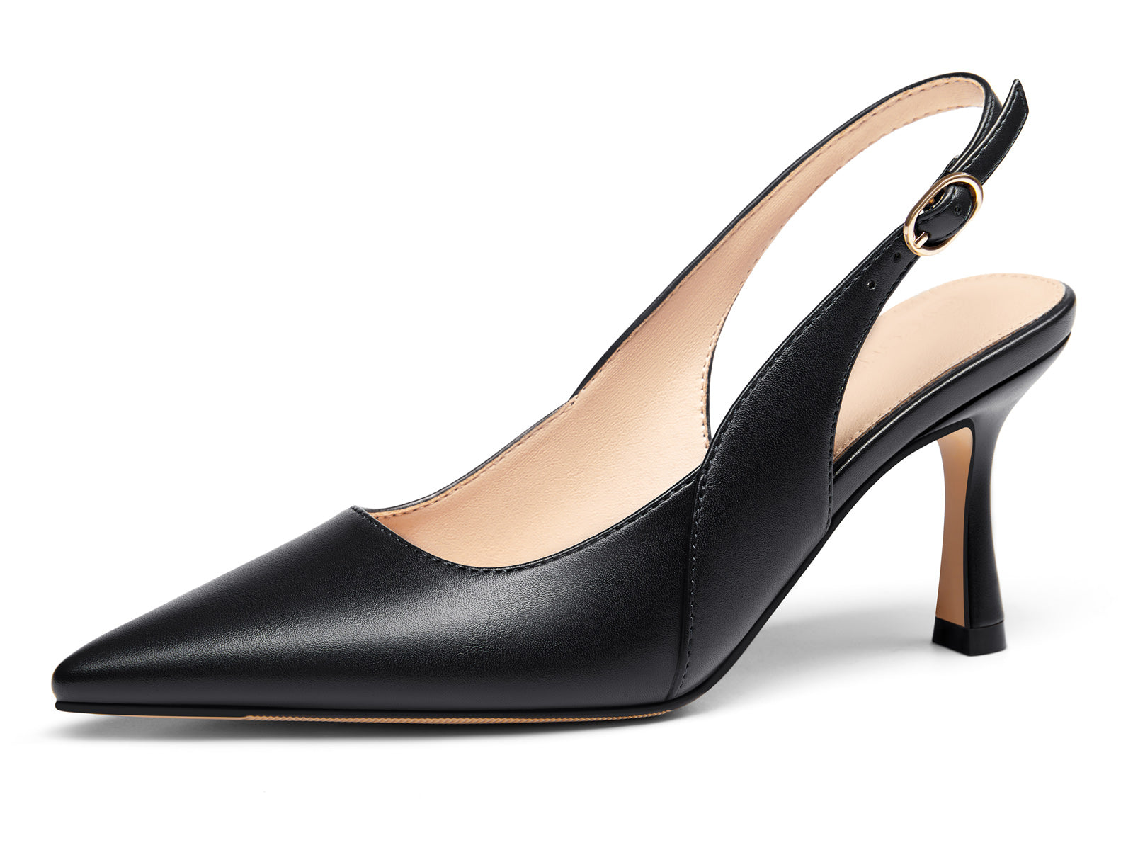 Coutgo Women's Black Slingback Kitten Heels