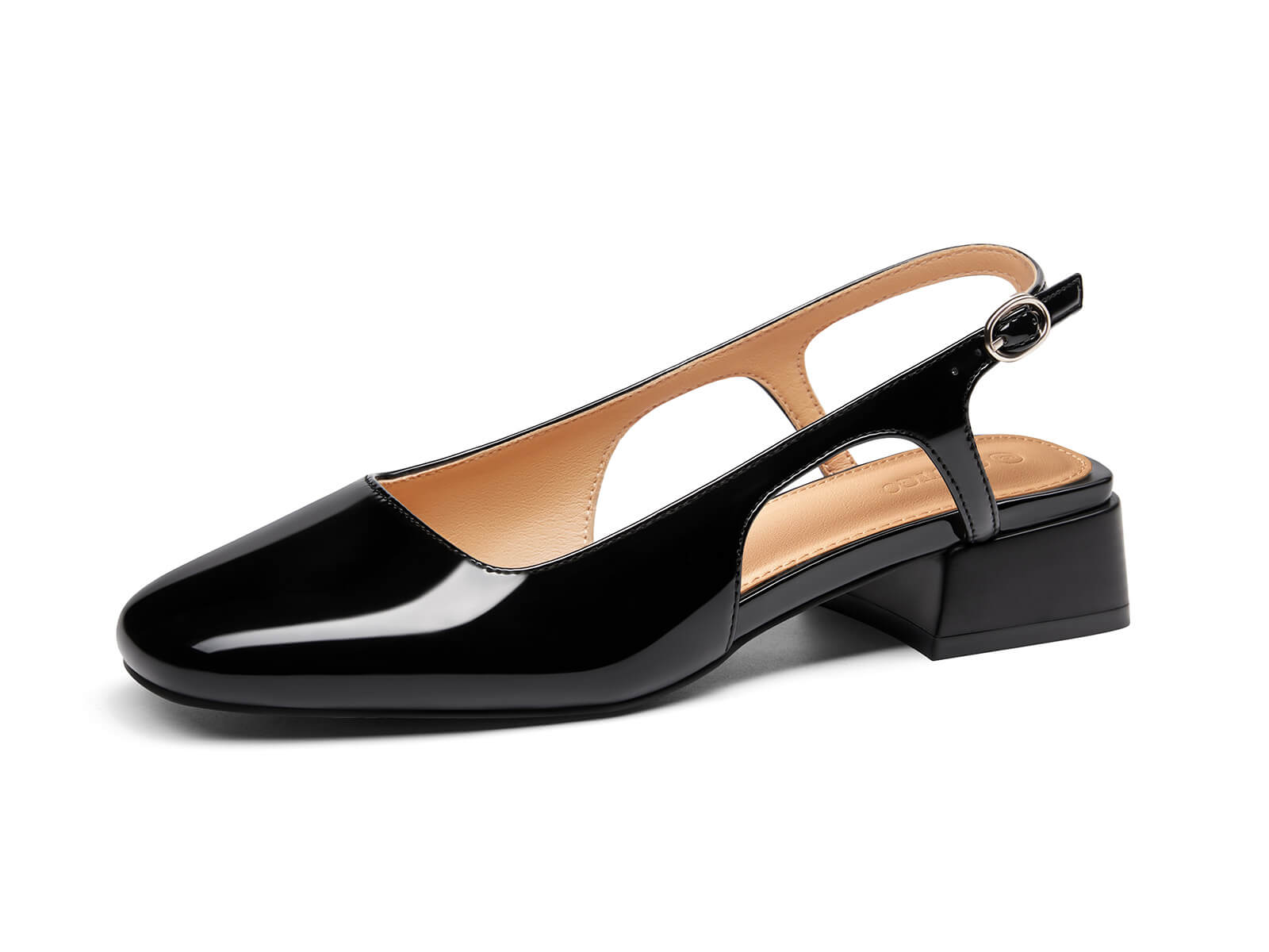Coutgo Womens Black Slingback Chunky Low Heels