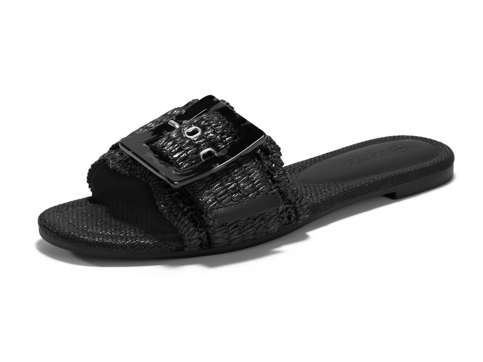 Coutgo Womens Black Flat Sandals
