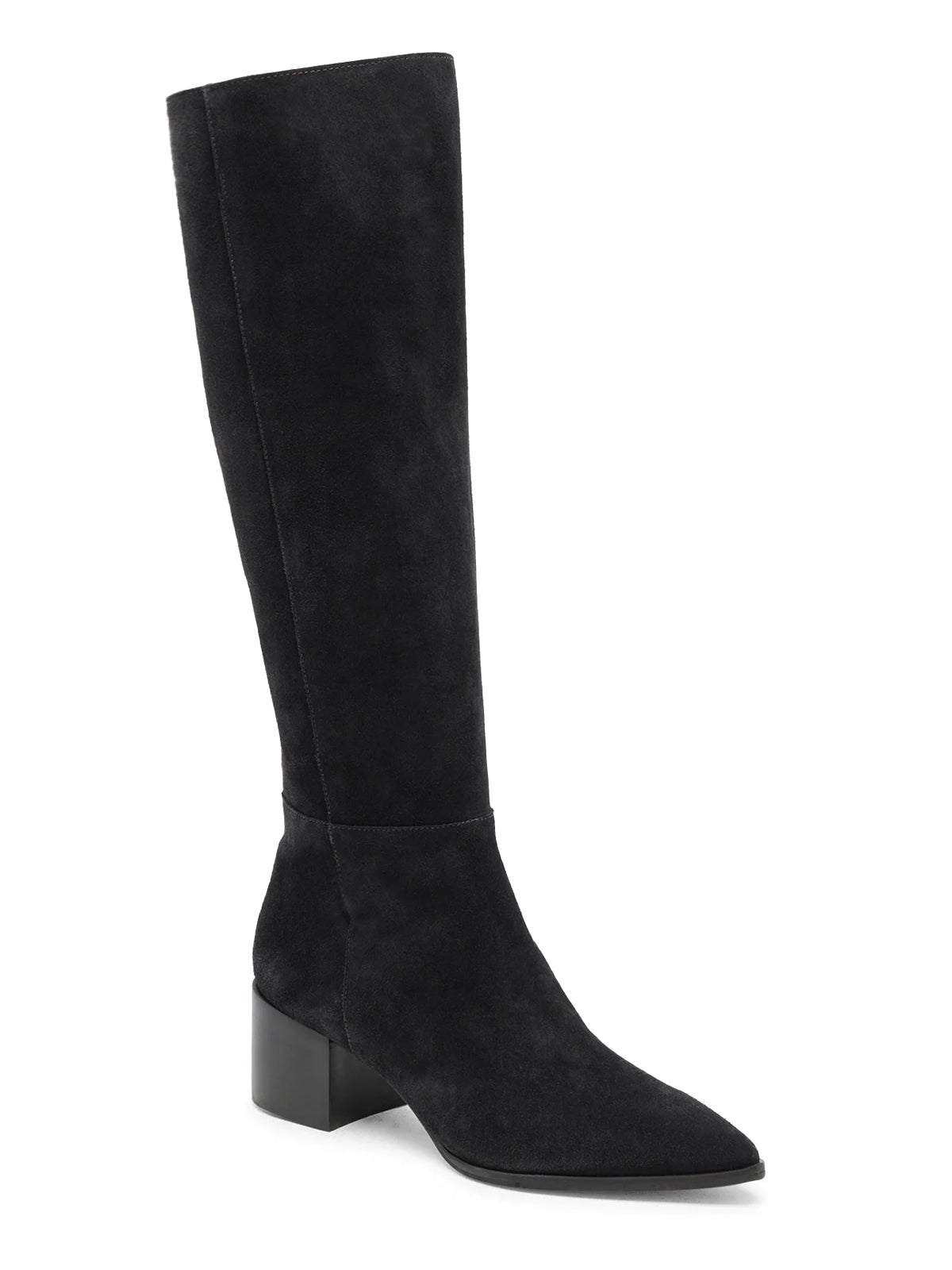Coutgo Women Suede Black Wide Calf Knee Boots