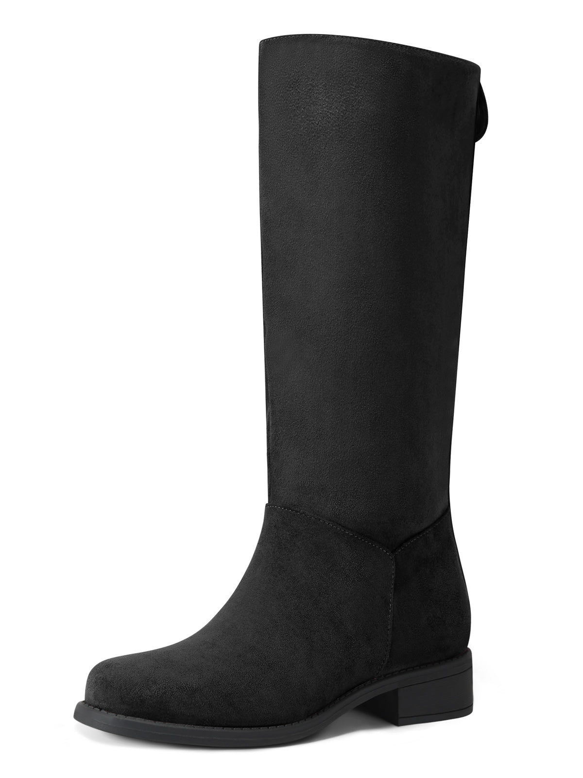 Coutgo Women Black Suede Square Toe Riding Boots