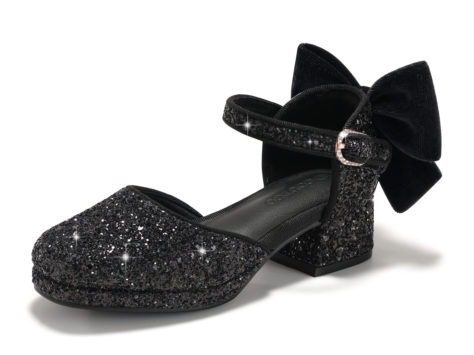 Coutgo Girls Black Glitter Bow Princess Heels