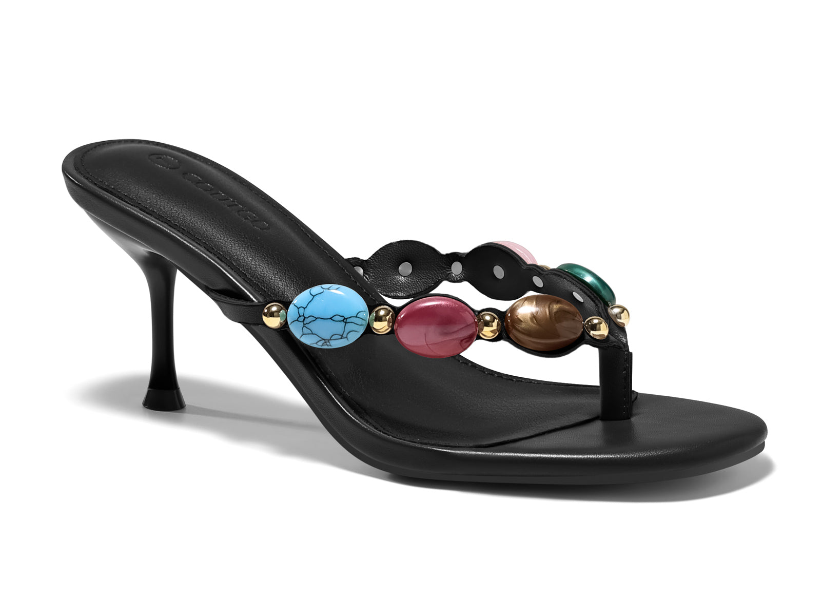 Coutgo Womens Dark Black Kitten Heels Sandals