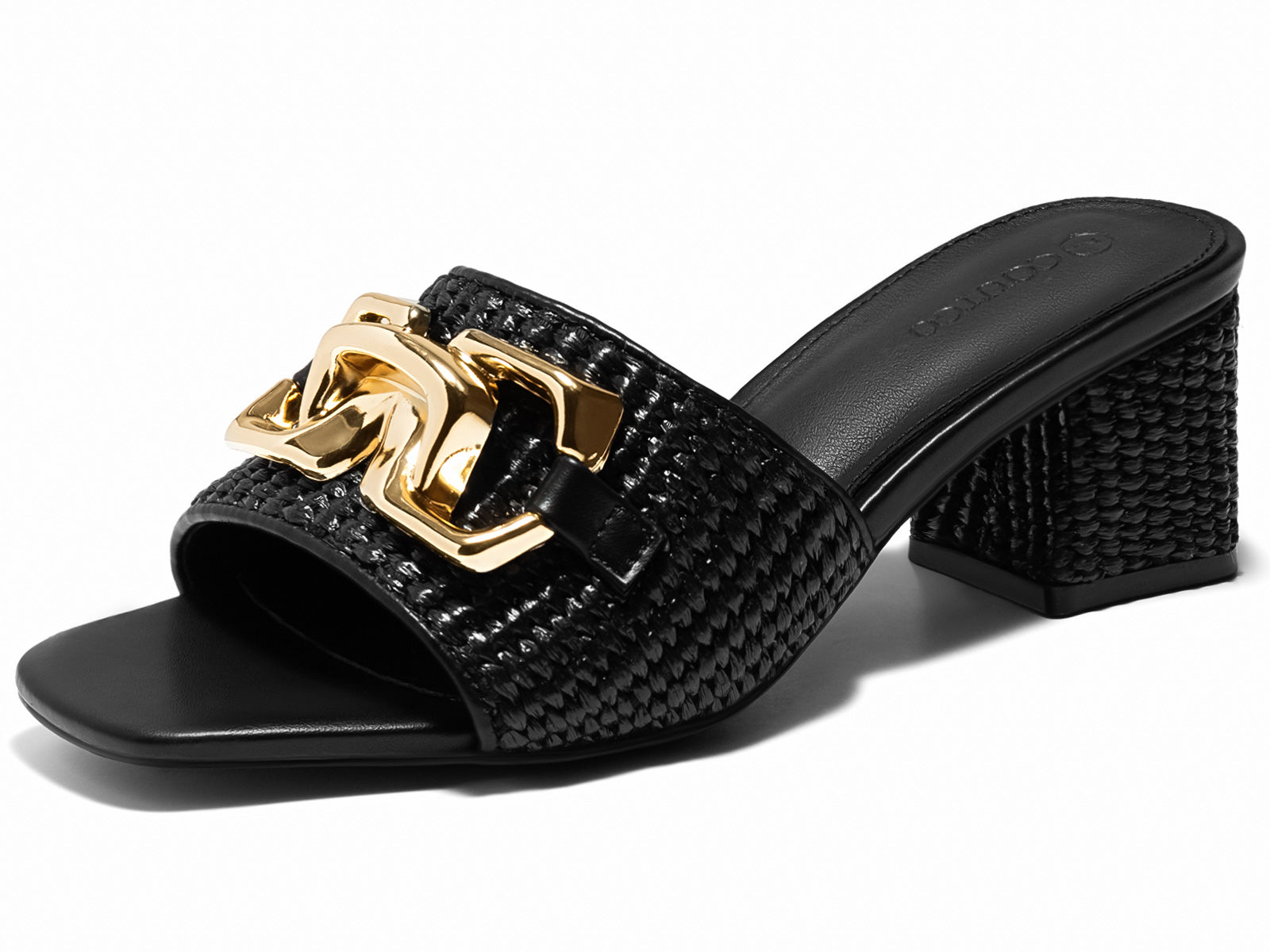 Coutgo Womens Black Raffia Slide Sandals