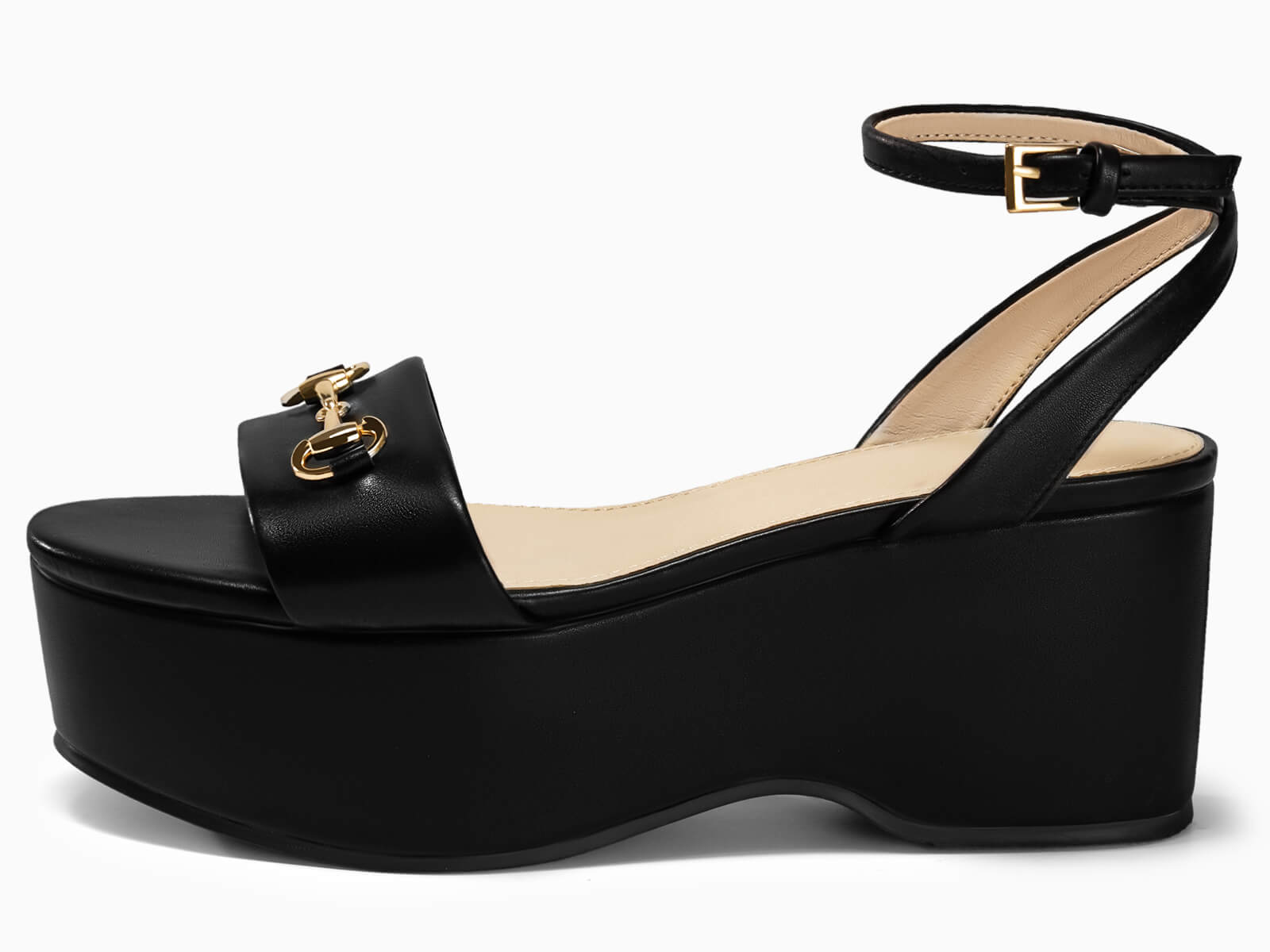 Coutgo Womens Black Platform Chunky Wedges Heels