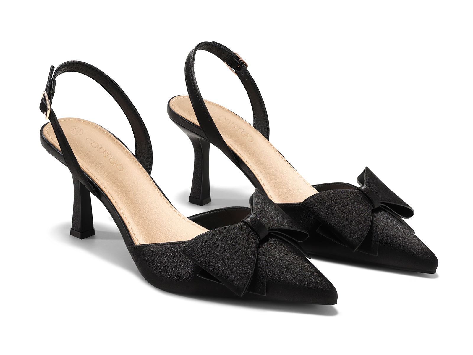 Coutgo Womens Black Slingback Kitten Heels