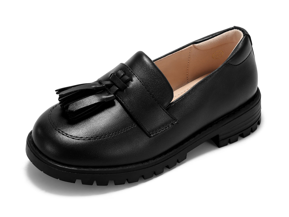 Coutgo Girls Black Pu Platform Slip Loafers