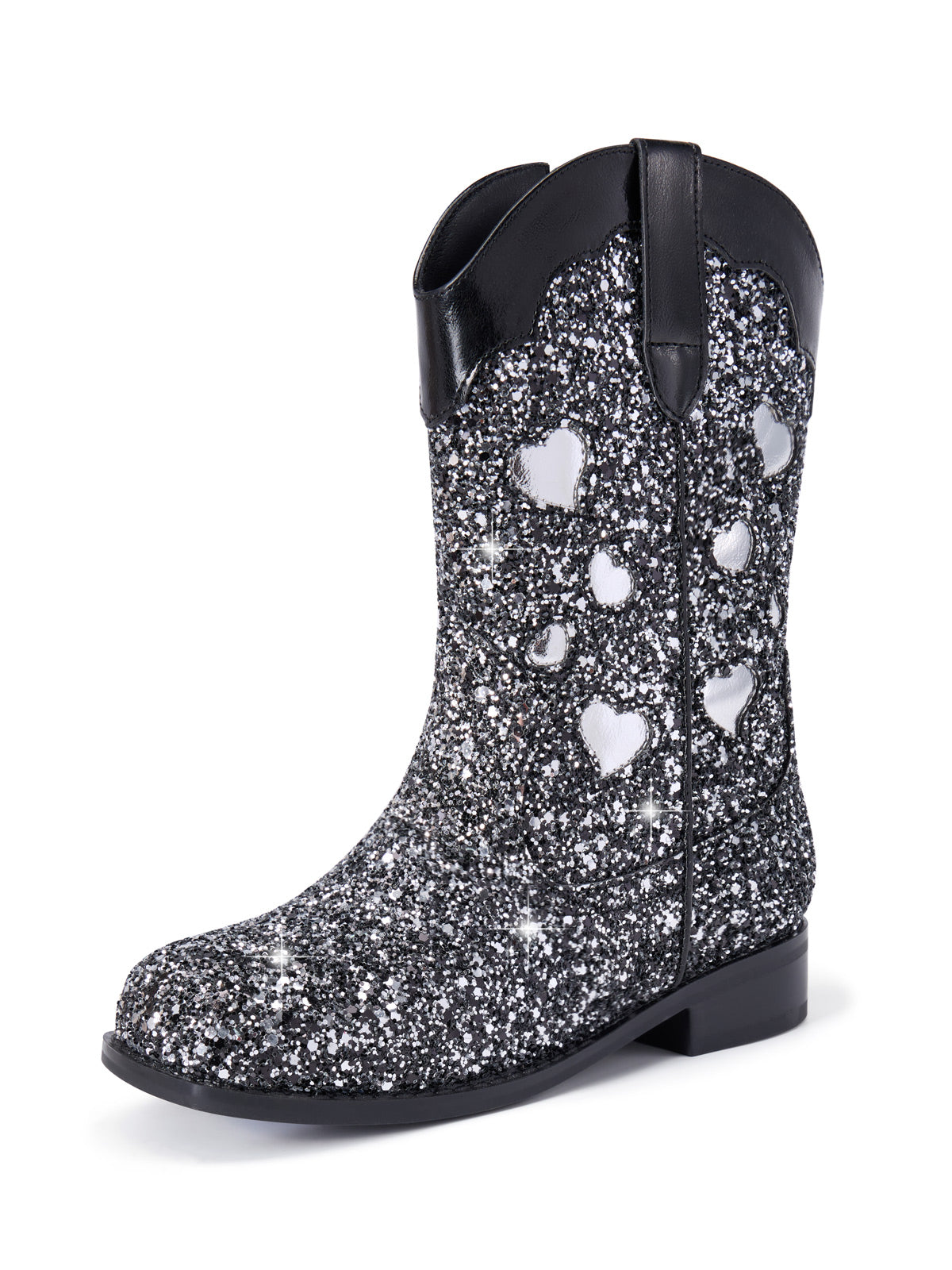 Coutgo Women Black Glitter Cowgirl Boots