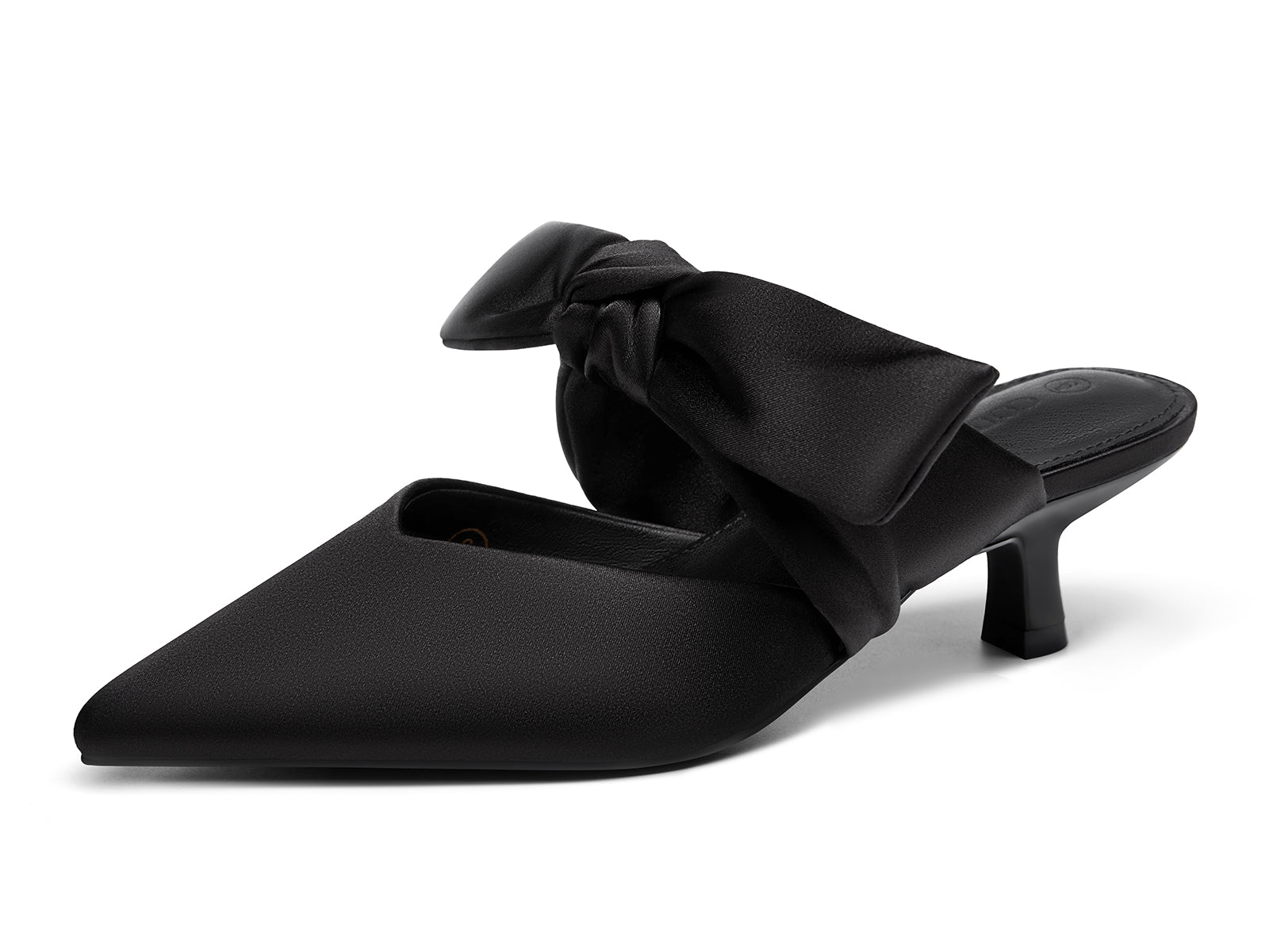 Coutgo Women's Black Kitten Bow Strap Heels