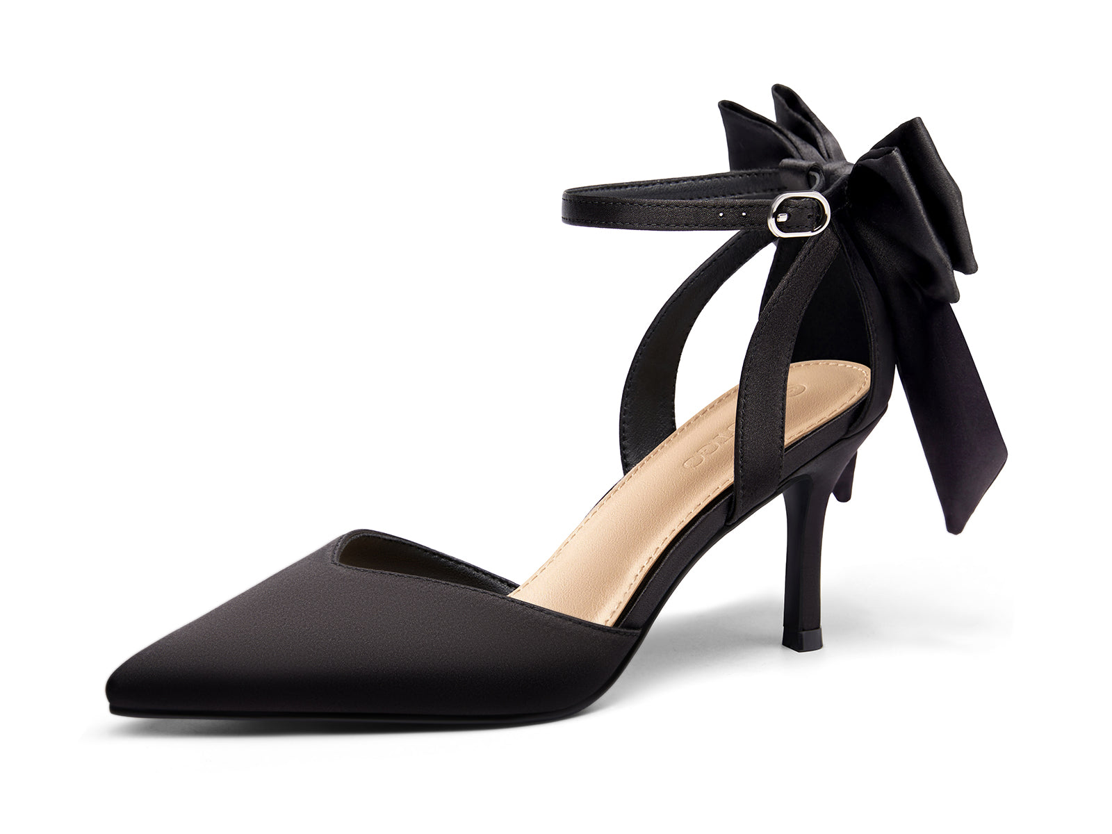 Coutgo Women's Black Satin Kitten Heels