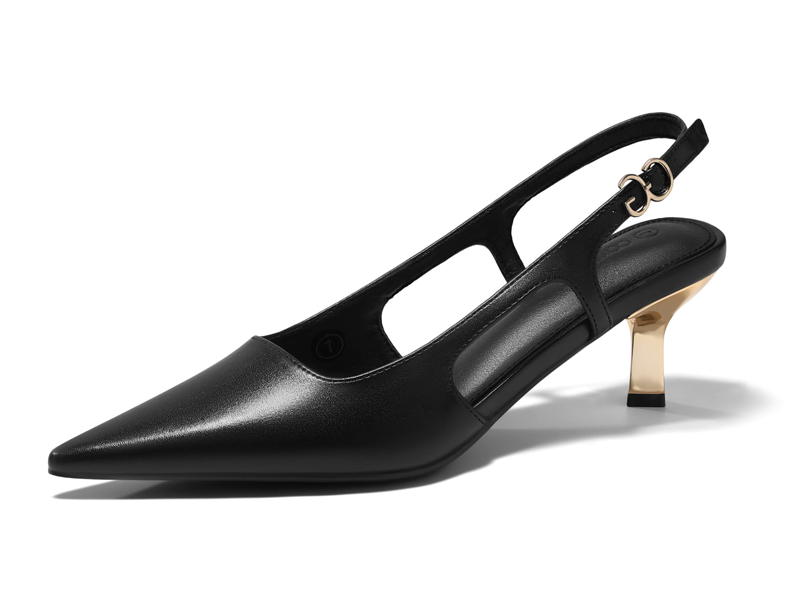 Coutgo Womens Black Pu Low Kitten Heels