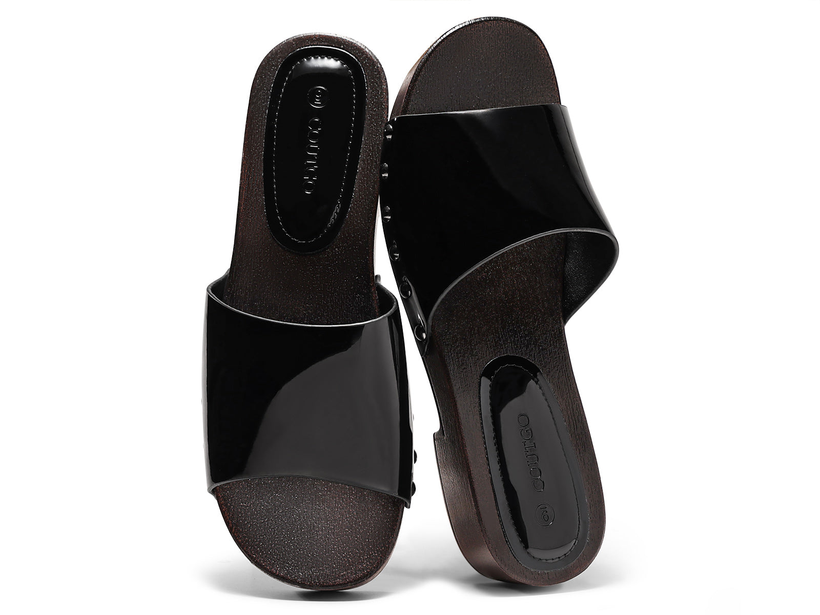 Coutgo Womens Black Platform Chunky Heels Sandals