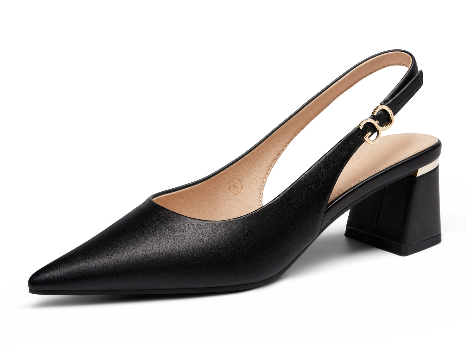 Coutgo Womens PU Black Slingback Chunky Heels
