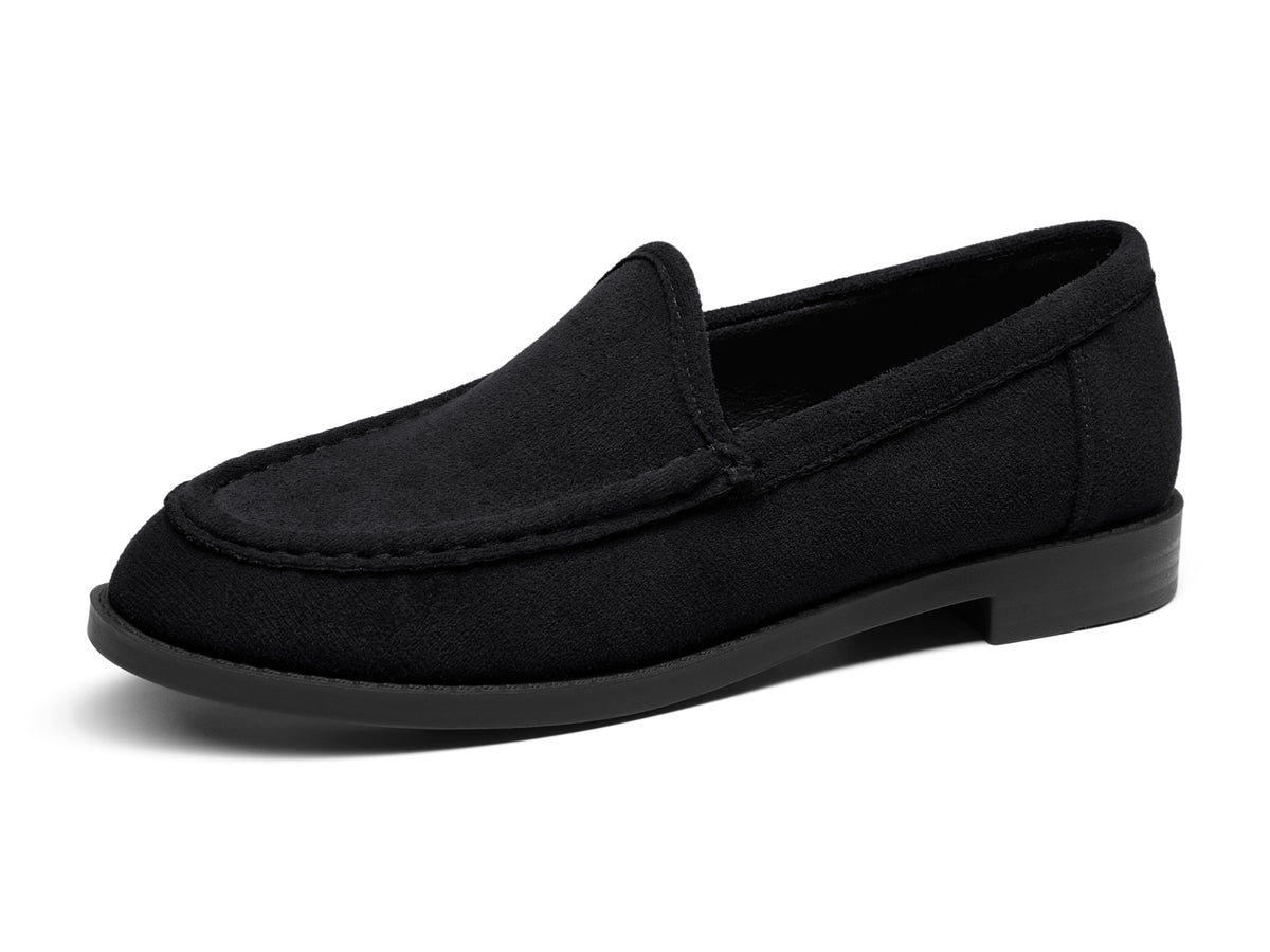 Coutgo Women Suede Black Slip On Loafers