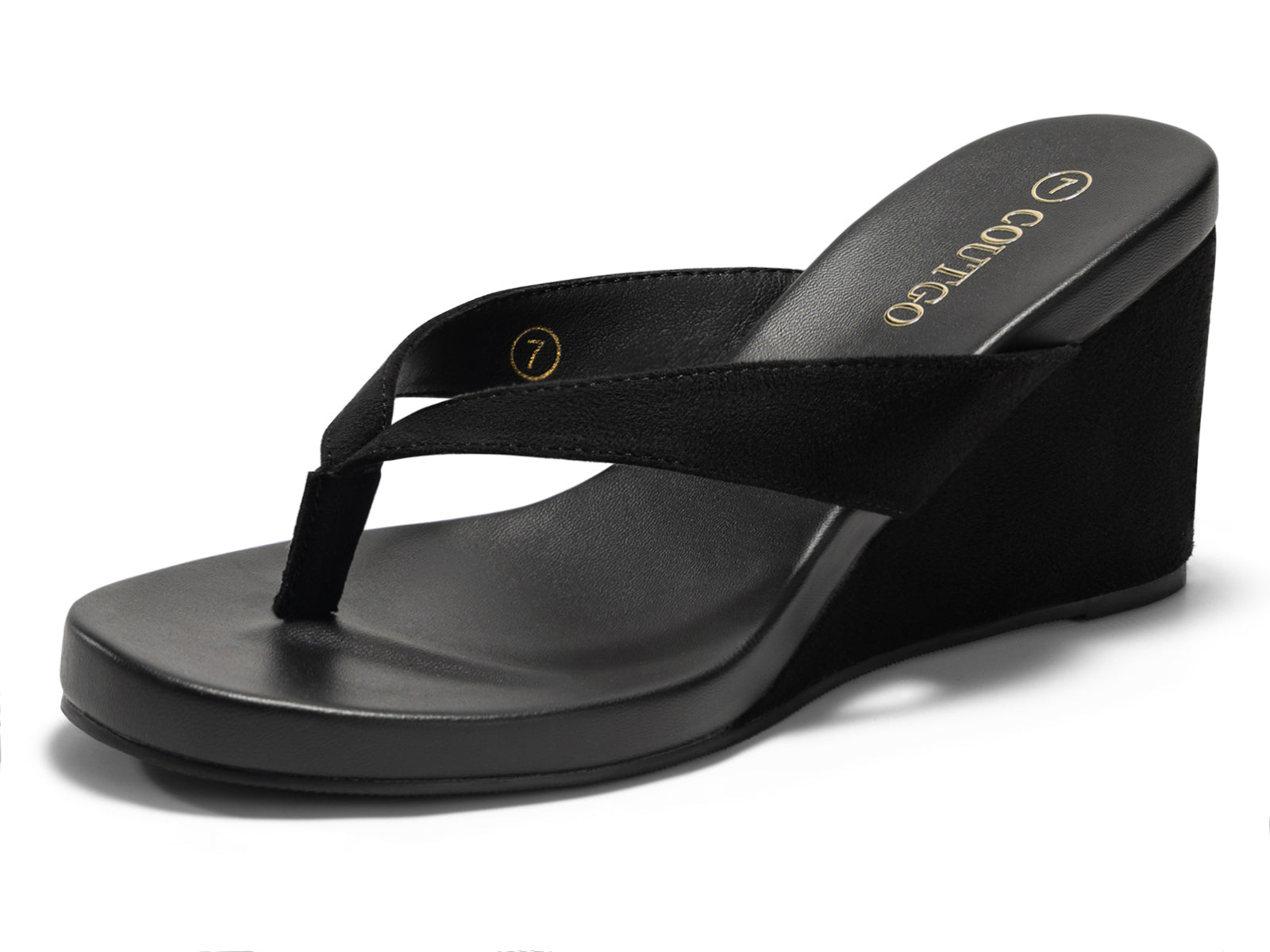 Coutgo Womens Black Wedge Heels Sandals