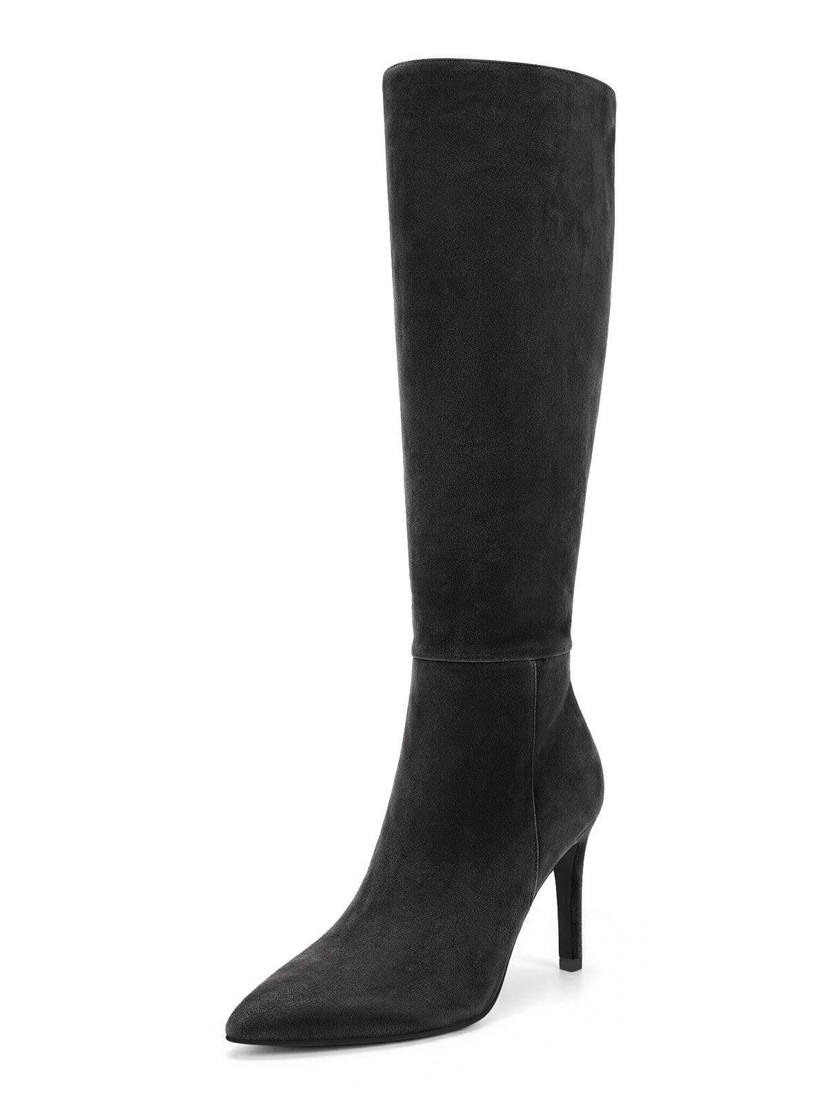 Coutgo Womens Black Suede Stiletto Knee Boots