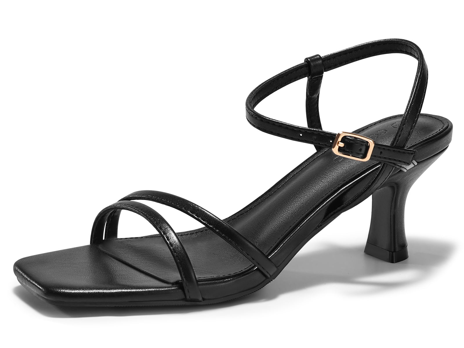 Coutgo Womens Black Strappy Low Kitten Heels