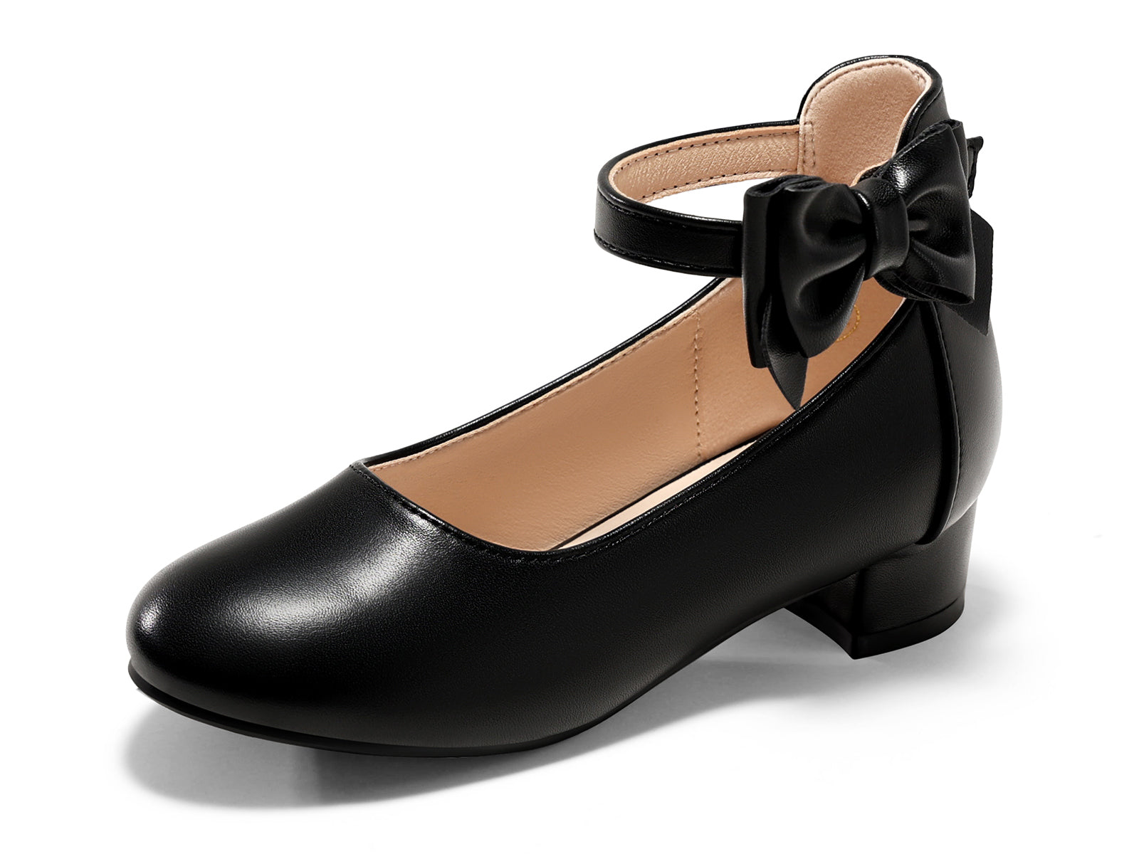 Coutgo Girls Black Dress Bow Chunky Heels
