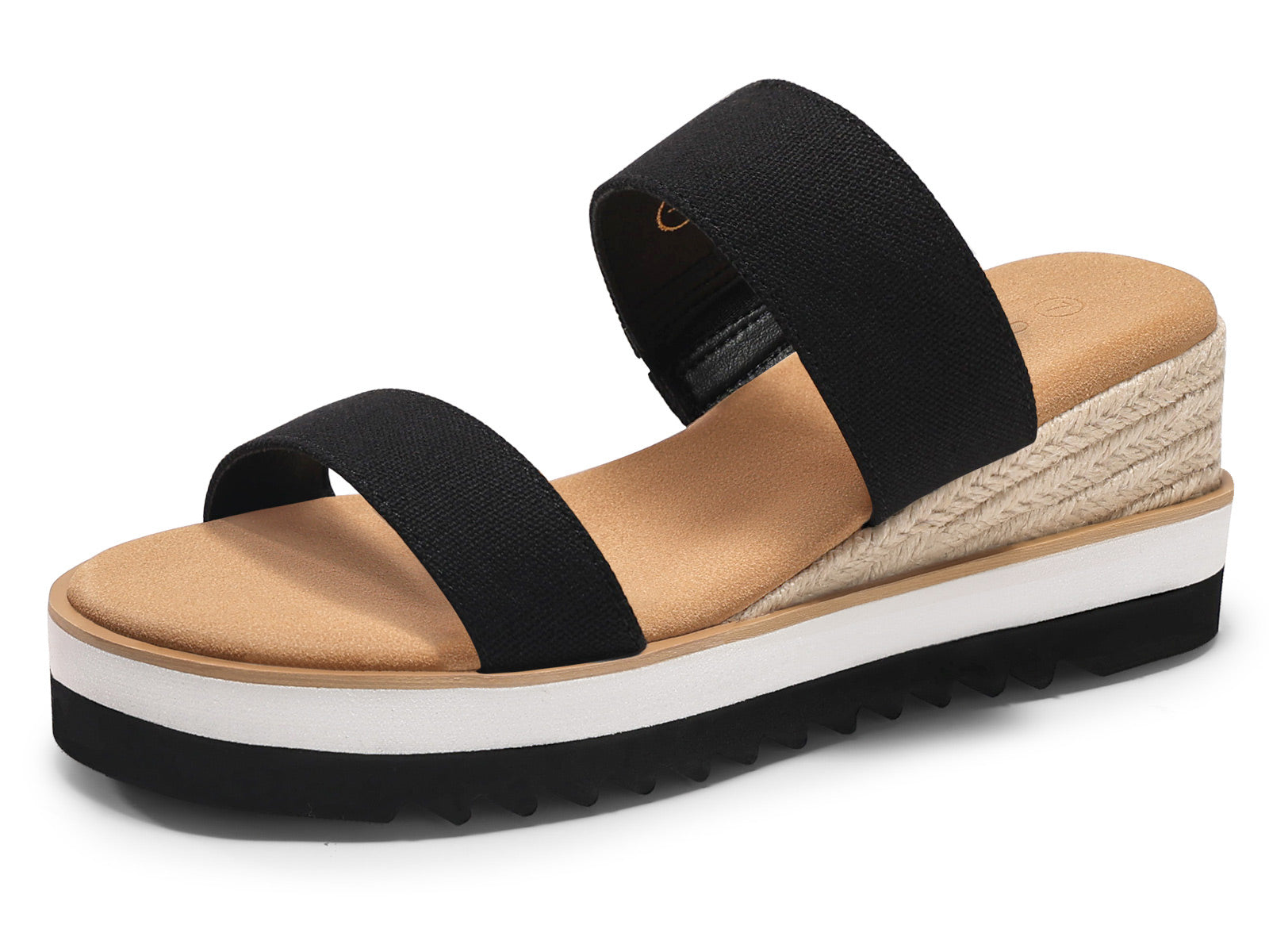 Coutgo Womens Black Canvas Platform Sandals