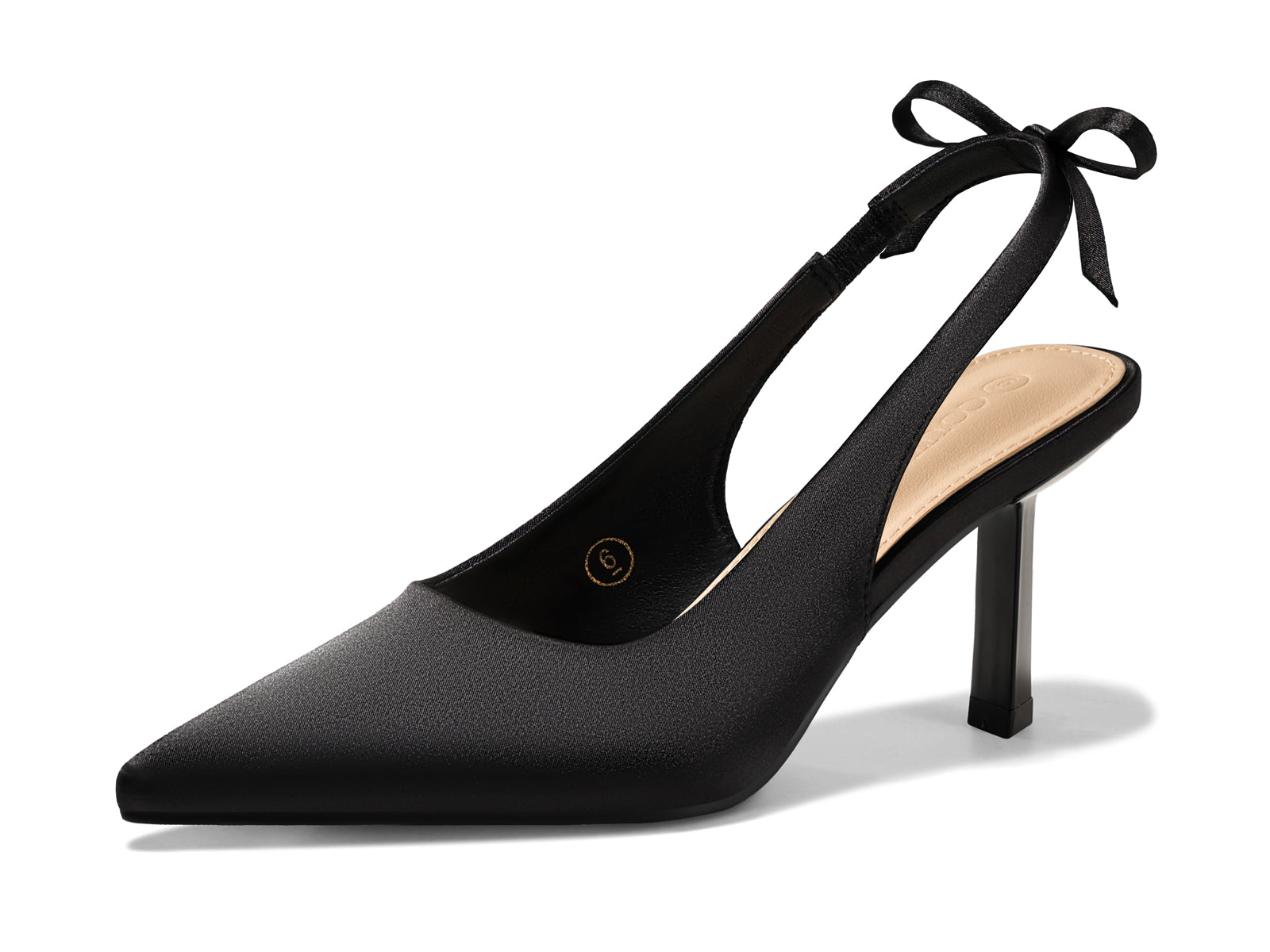 Coutgo Womens Black Slingback Heels with Bow
