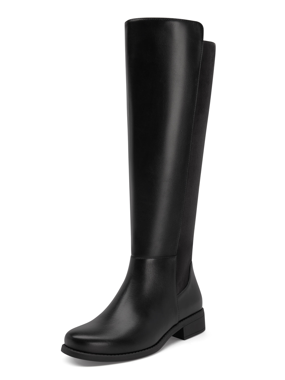 Coutgo Women Black Pu & Suede Round Toe Riding Boots