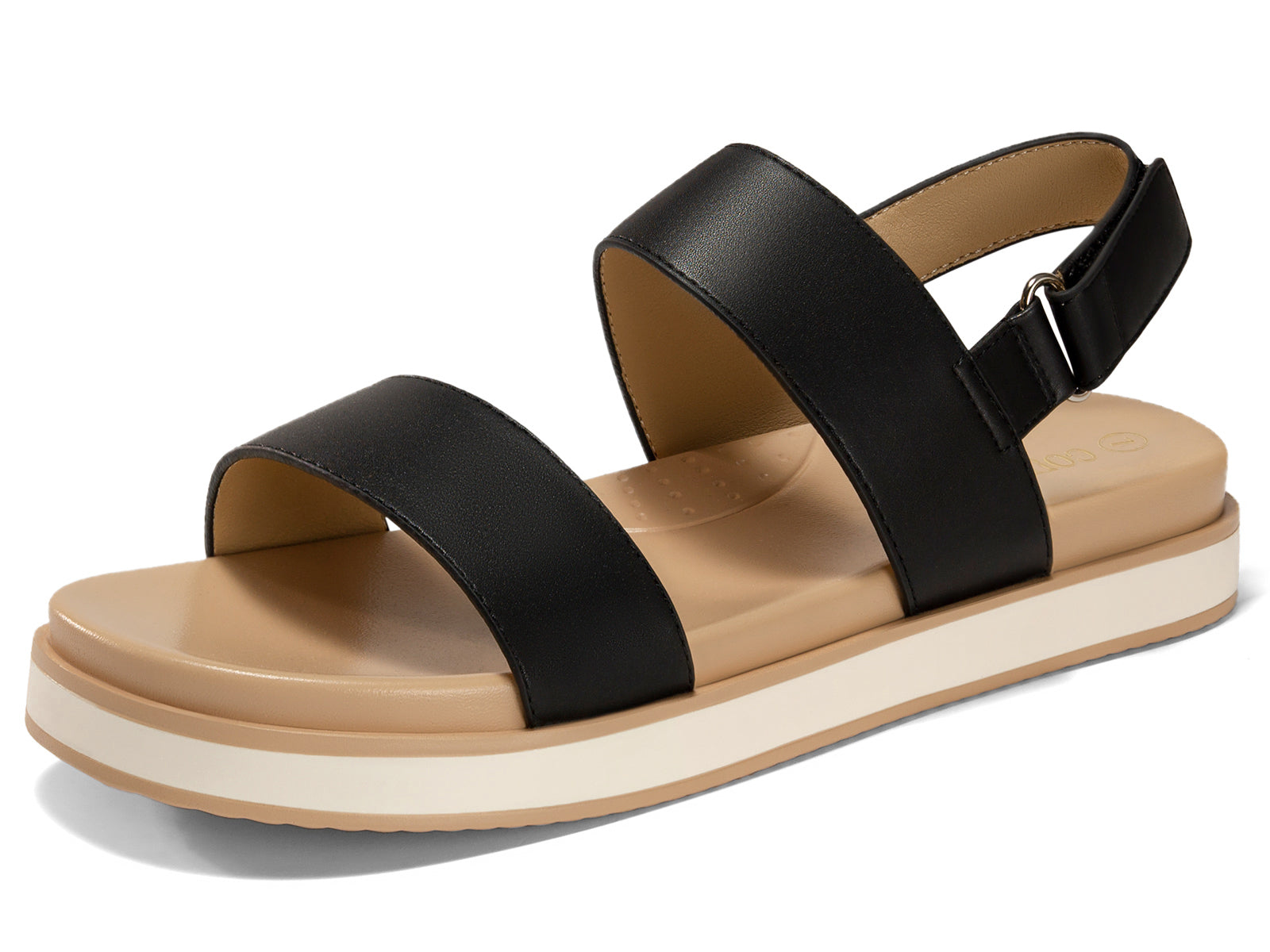 Coutgo Womens Black Double Strap Flat Sandals