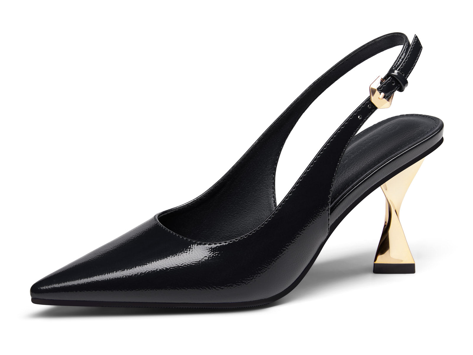Coutgo Women's Black Kitten Slingback Heels
