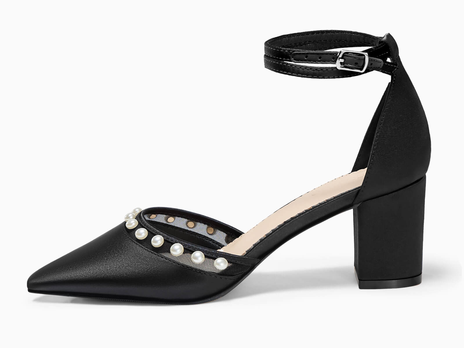 Coutgo Womens Black Pearl Chunky Heels