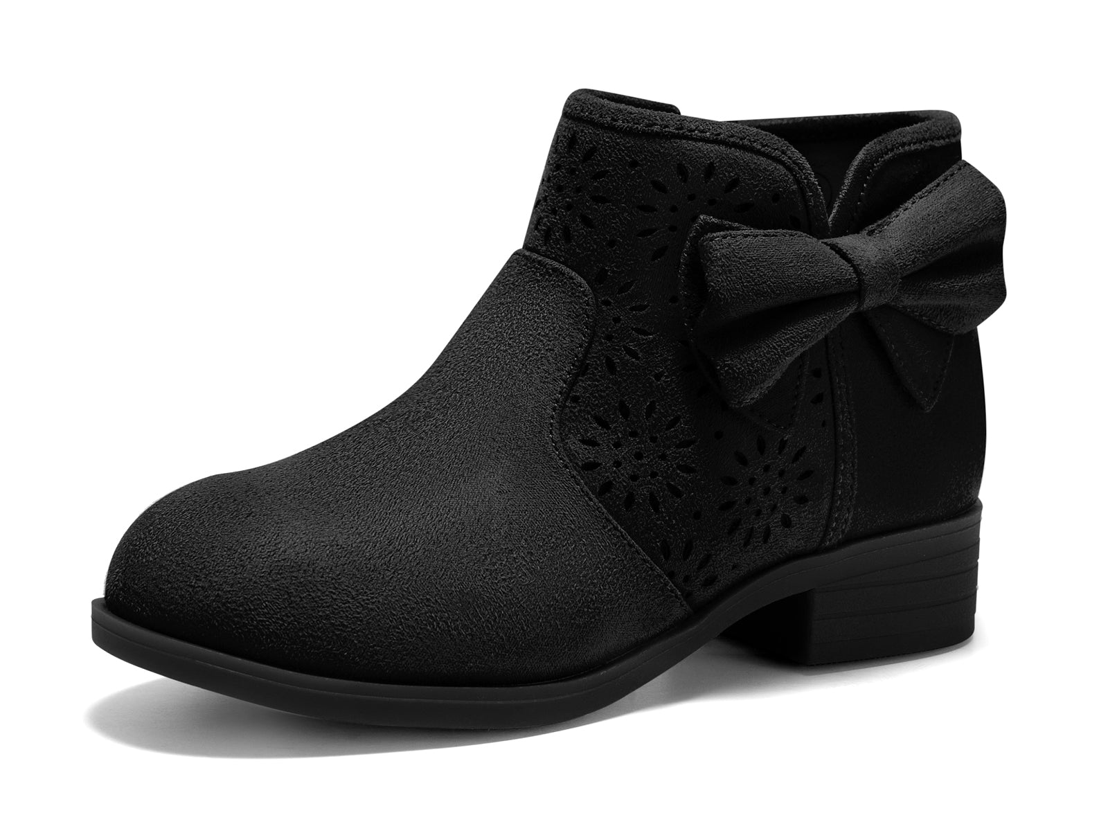 Coutgo Suede Black Bow Chunky Ankle Boots