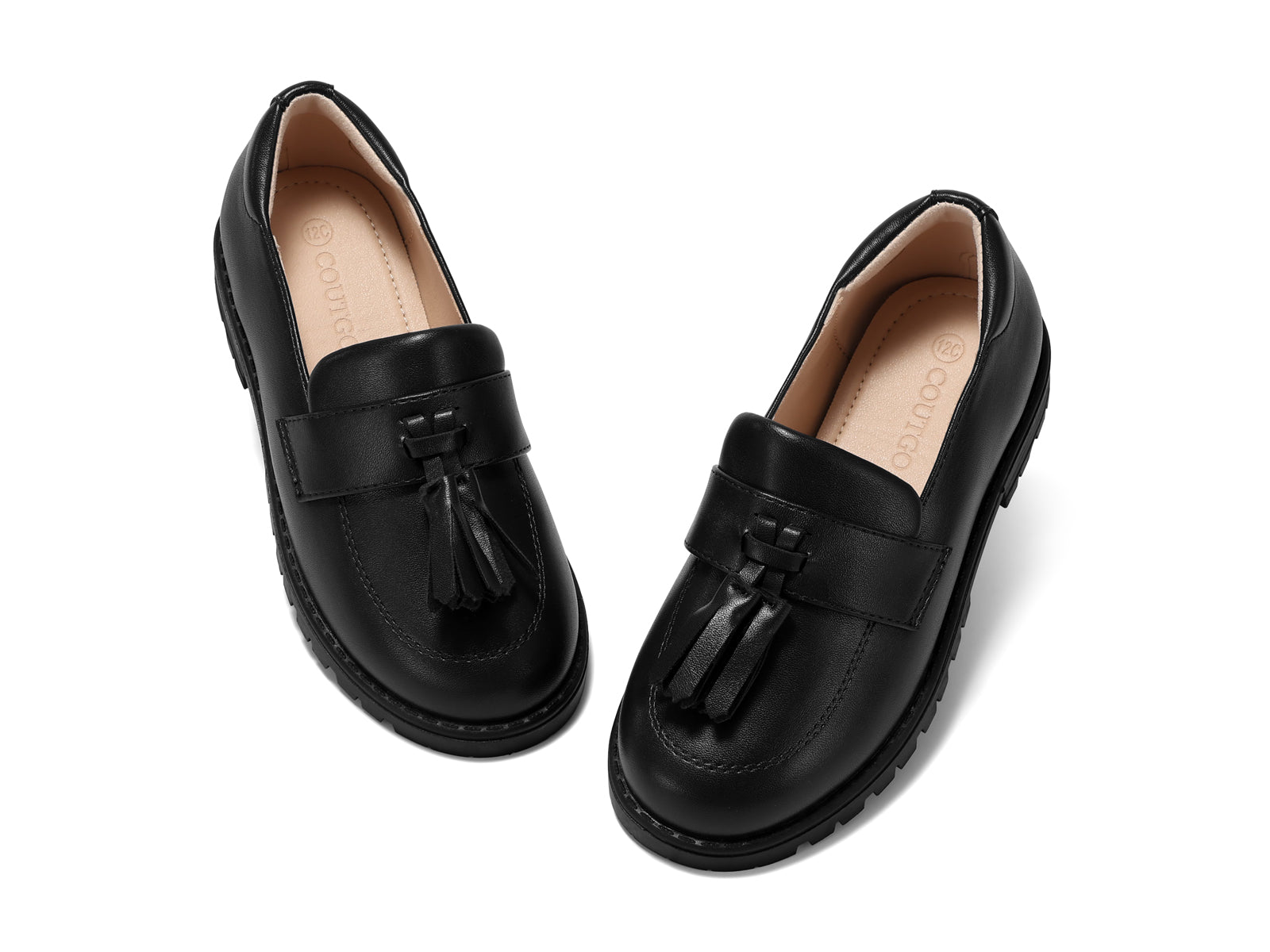 Coutgo Girls Black Pu Platform Slip Loafers