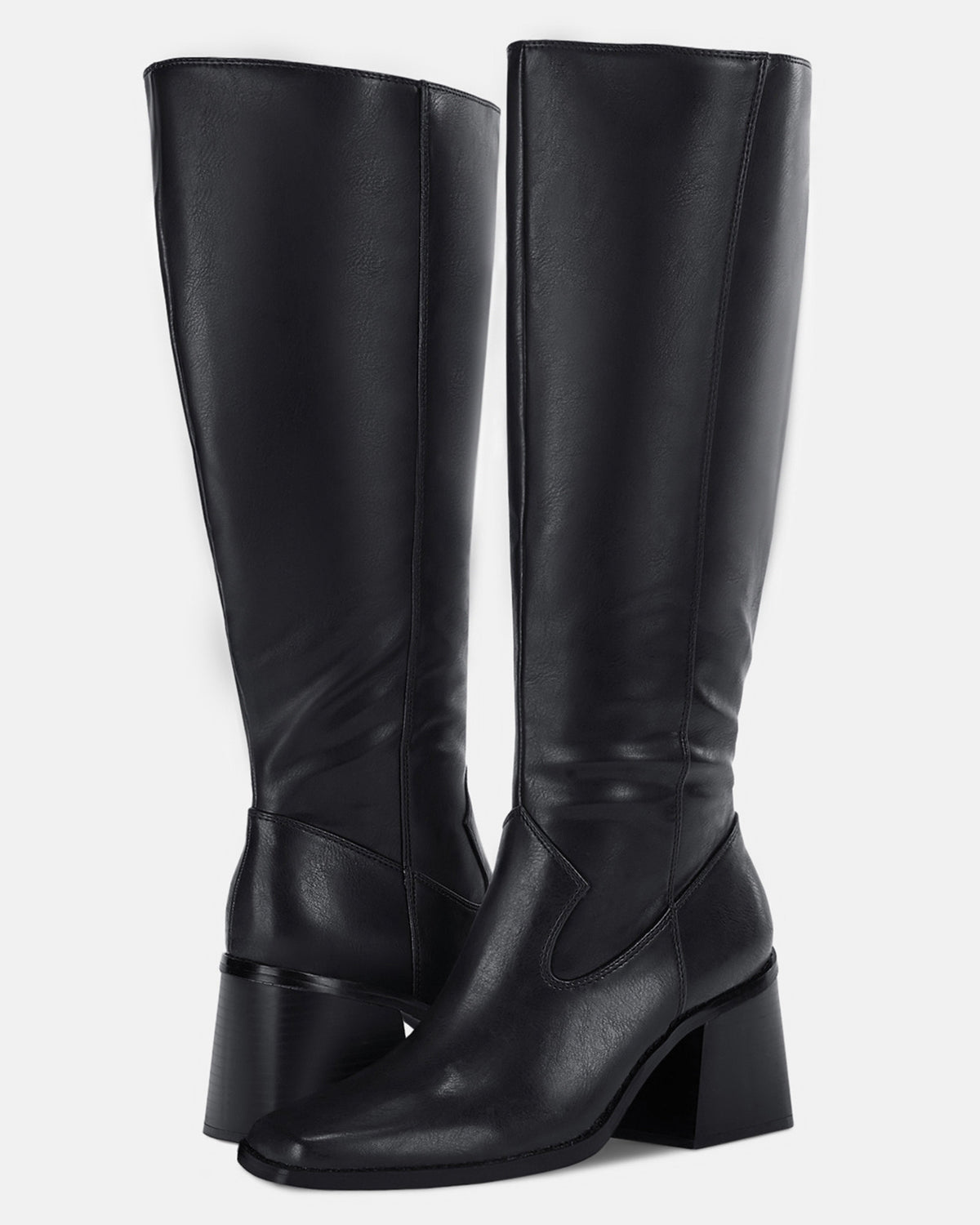 Coutgo Womens Black PU Knee High Heel Boots