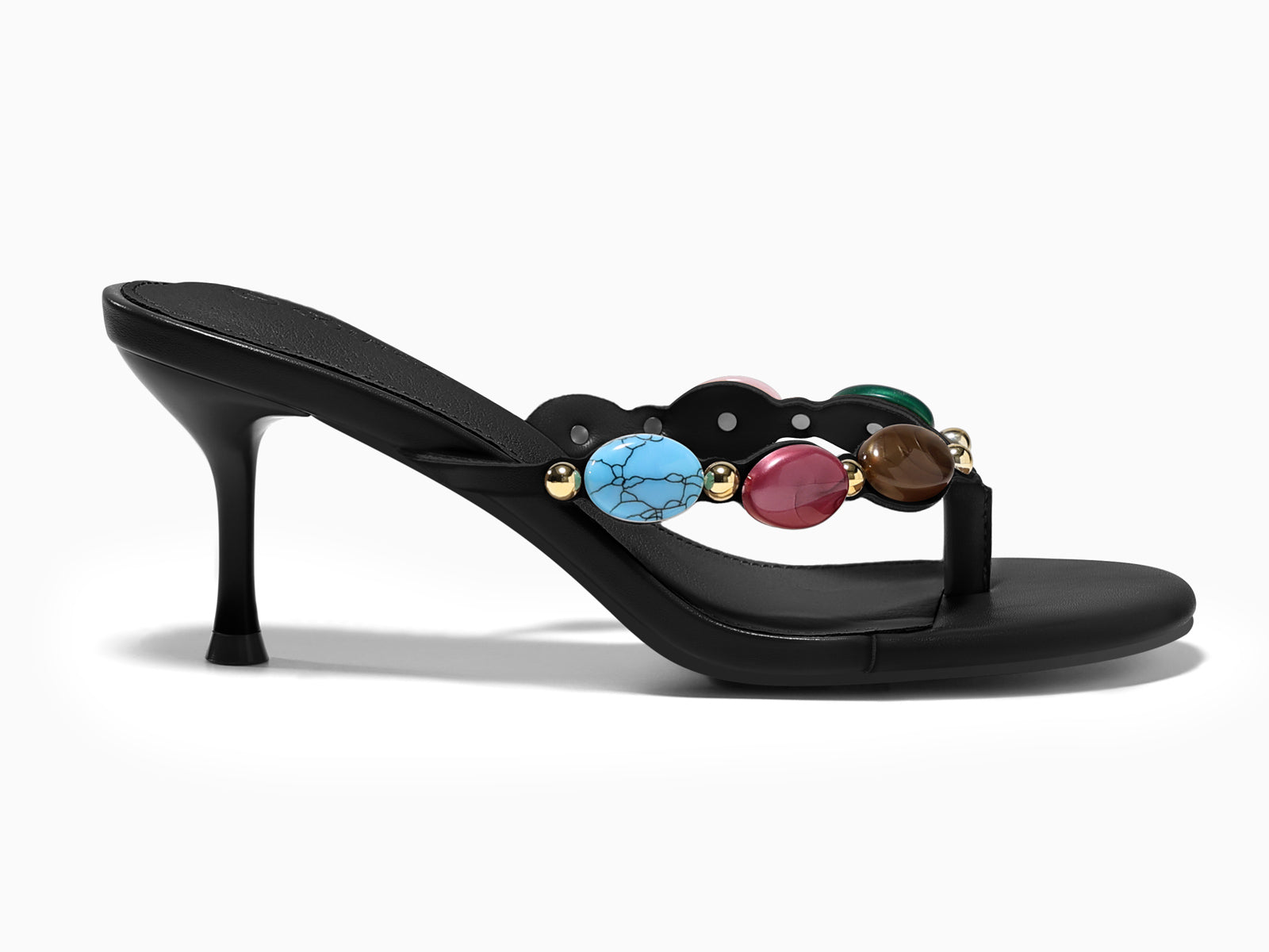 Coutgo Womens Dark Black Kitten Heels Sandals