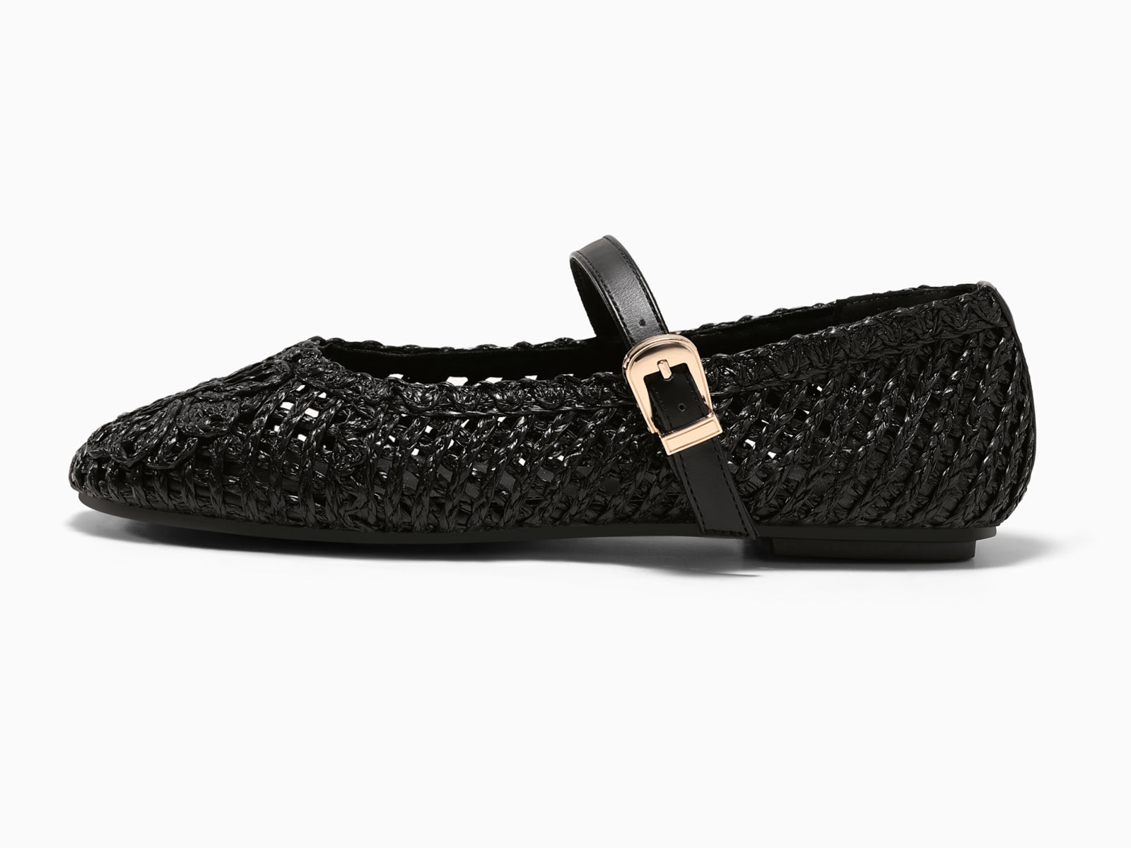Coutgo Womens Mary Jane Black Woven Flats
